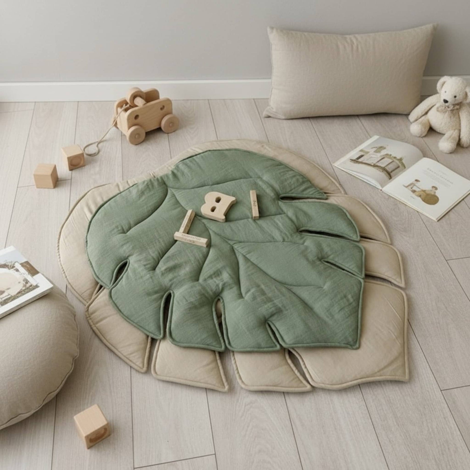 Leaf Linen Play Mat, Green Baby Play Mat