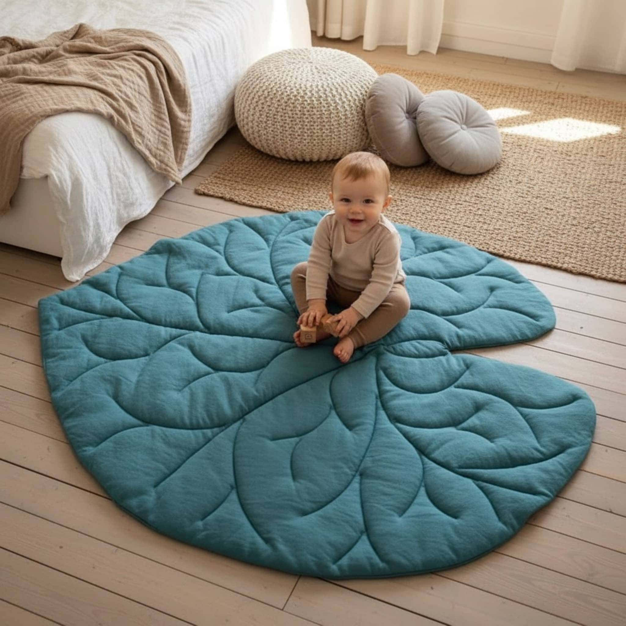 Leaf Linen Play Mat, Quilted Baby Play Mat