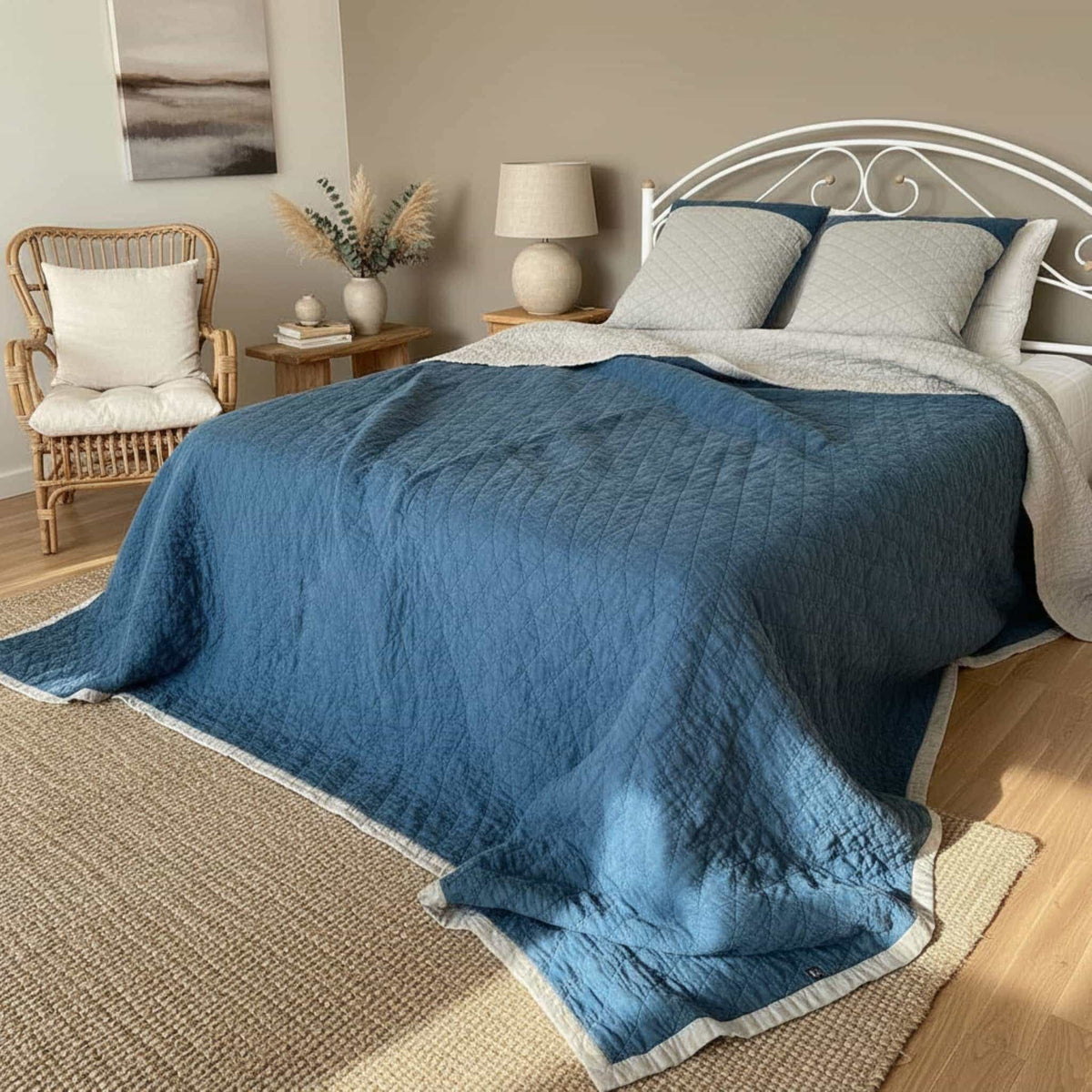 Lightweight Quilted Blanket, Linen Bed Blanket