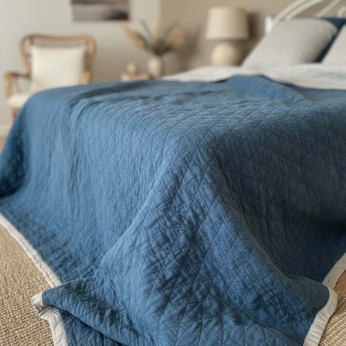 Lightweight Quilted Blanket, Linen Bed Blanket