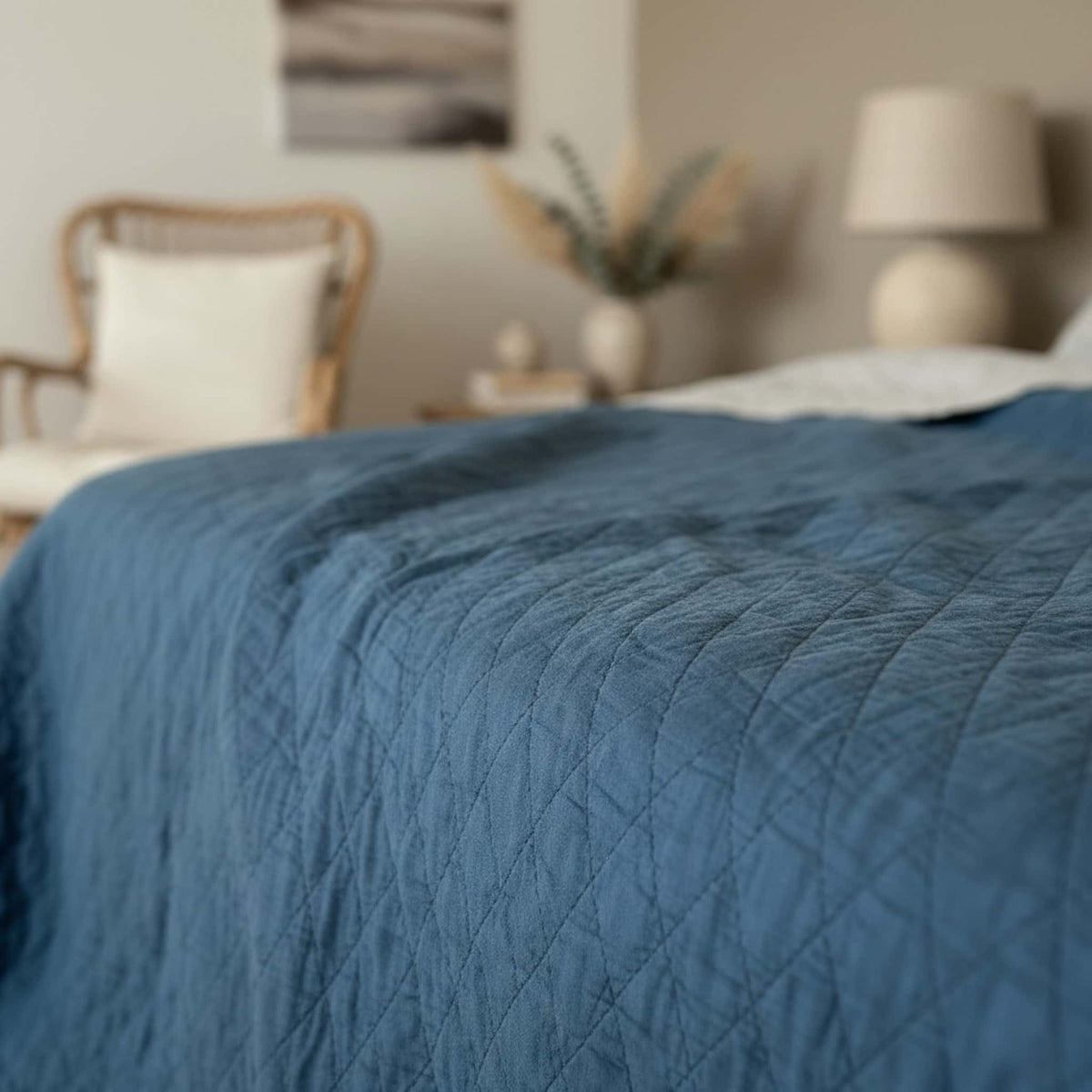 Lightweight Quilted Blanket, Linen Bed Blanket