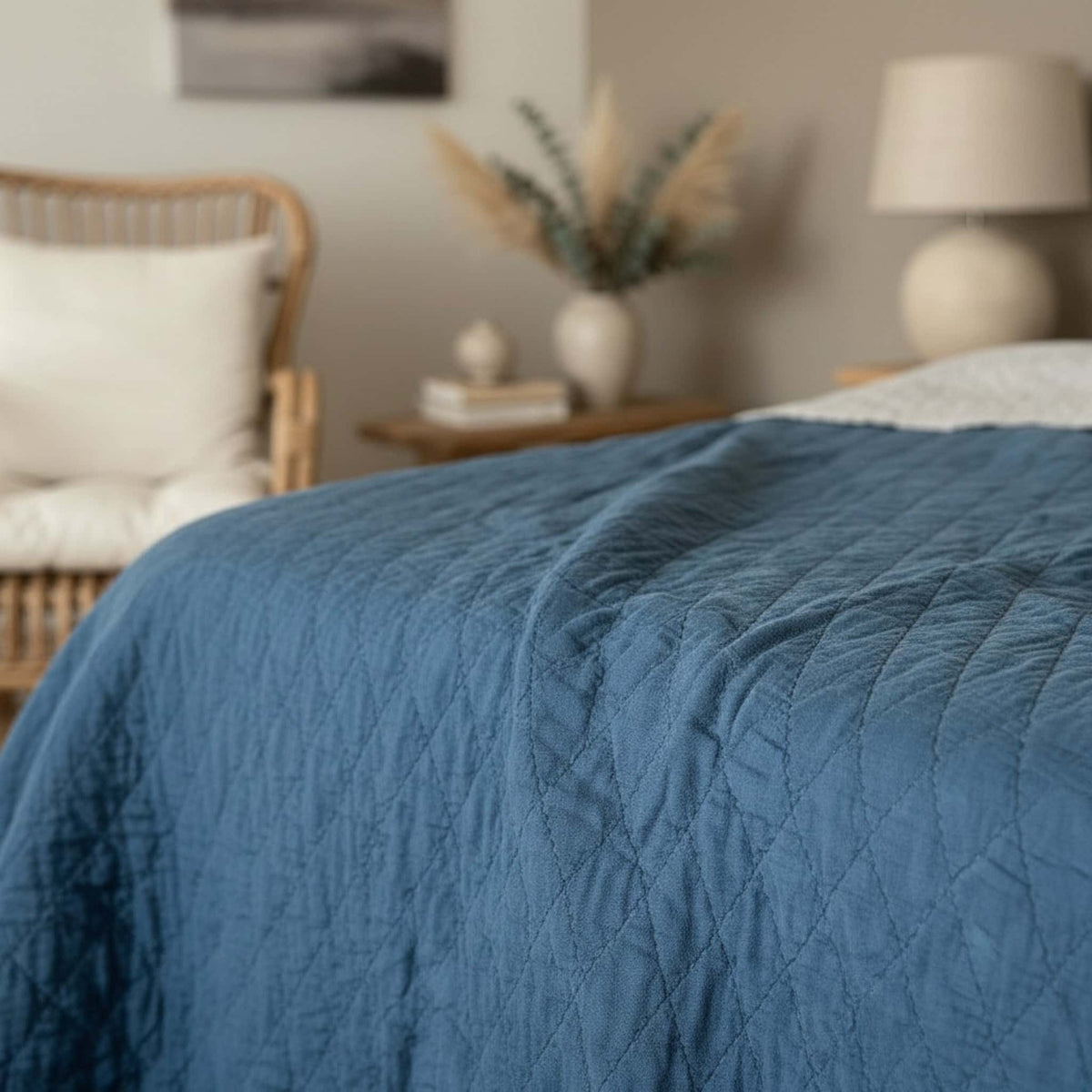 Lightweight Quilted Blanket, Linen Bed Blanket