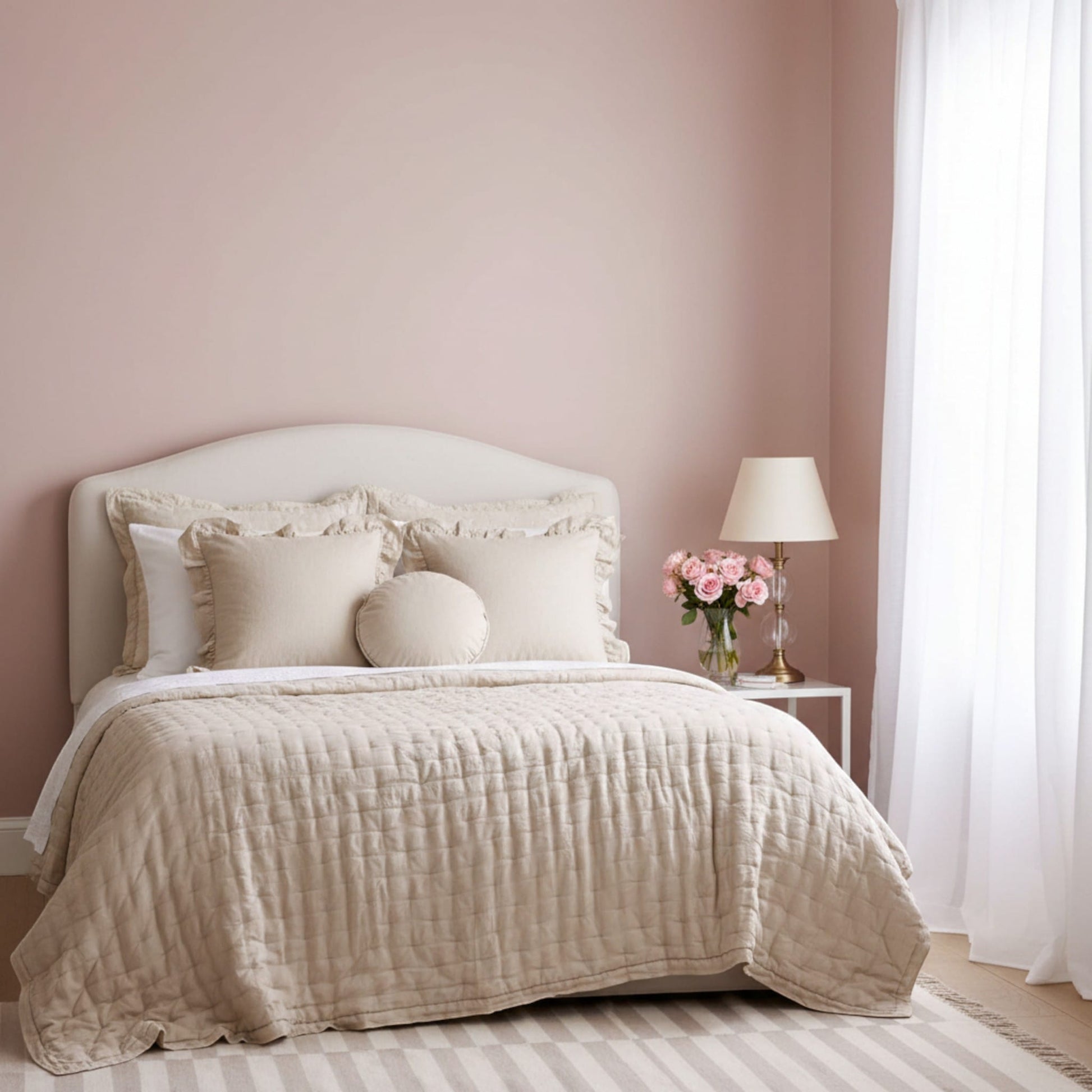 Lightweight Quilted Blanket, Nature Linen Quilted Blanket