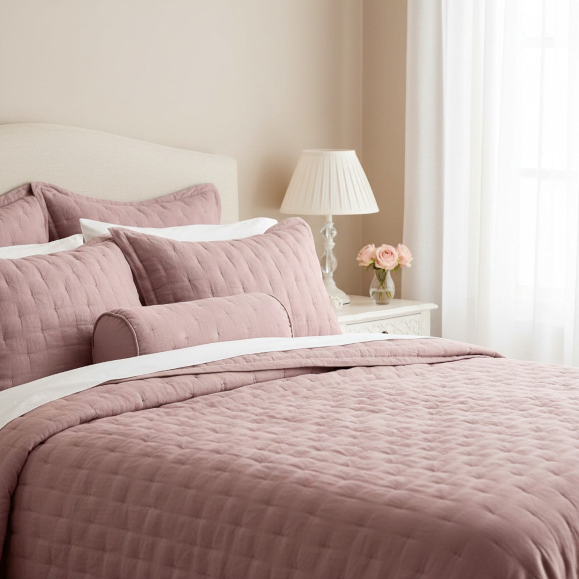 Lightweight Quilted Blanket, Nature Linen Quilted Blanket