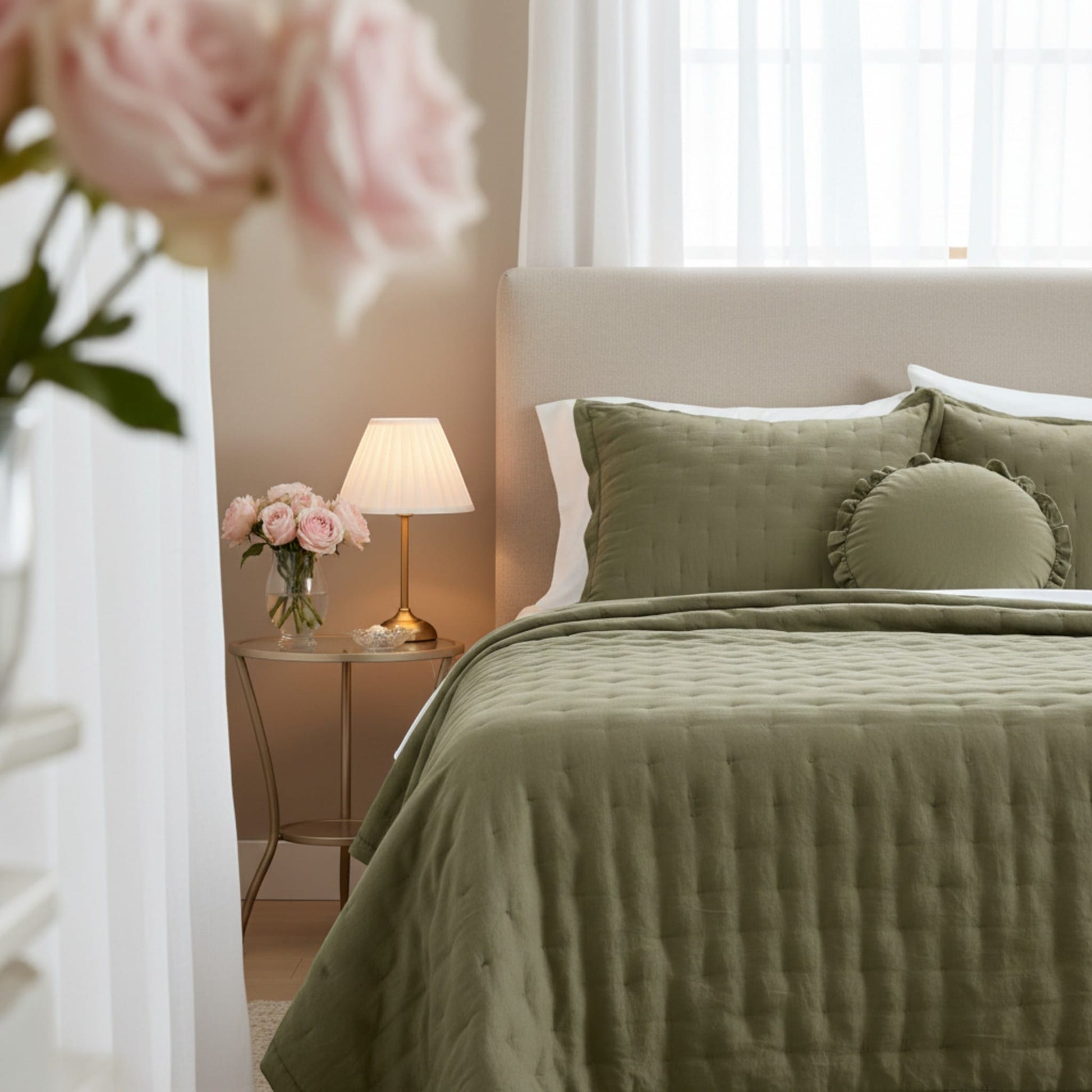 Lightweight Quilted Blanket, Nature Linen Quilted Blanket