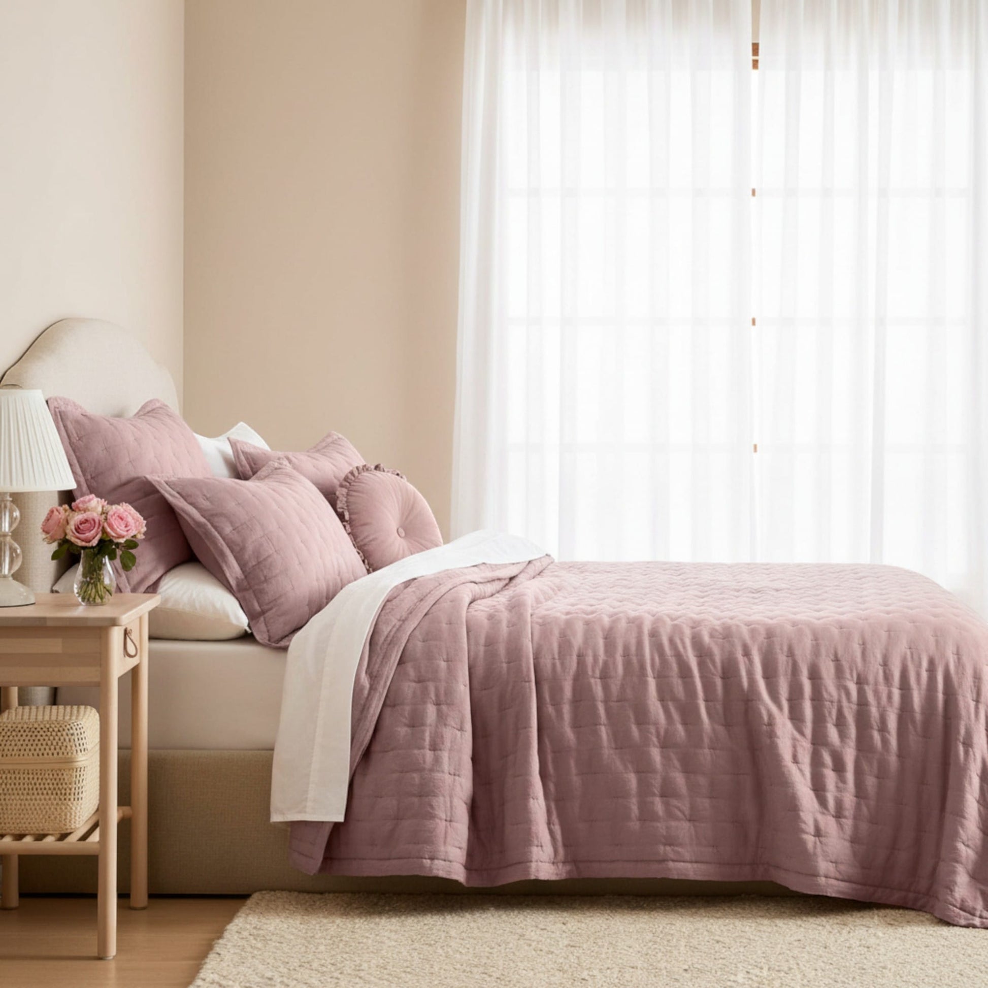 Lightweight Quilted Blanket, Nature Linen Quilted Blanket