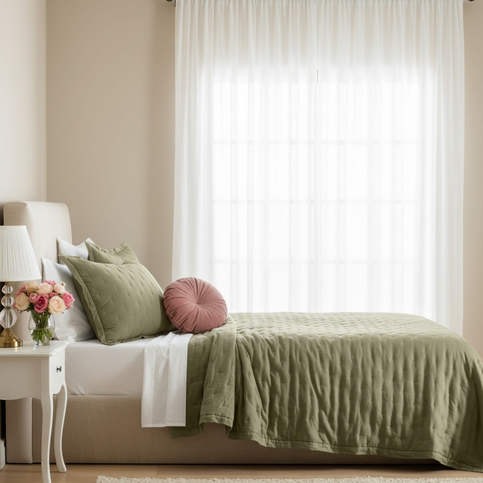 Lightweight Quilted Blanket, Nature Linen Quilted Blanket