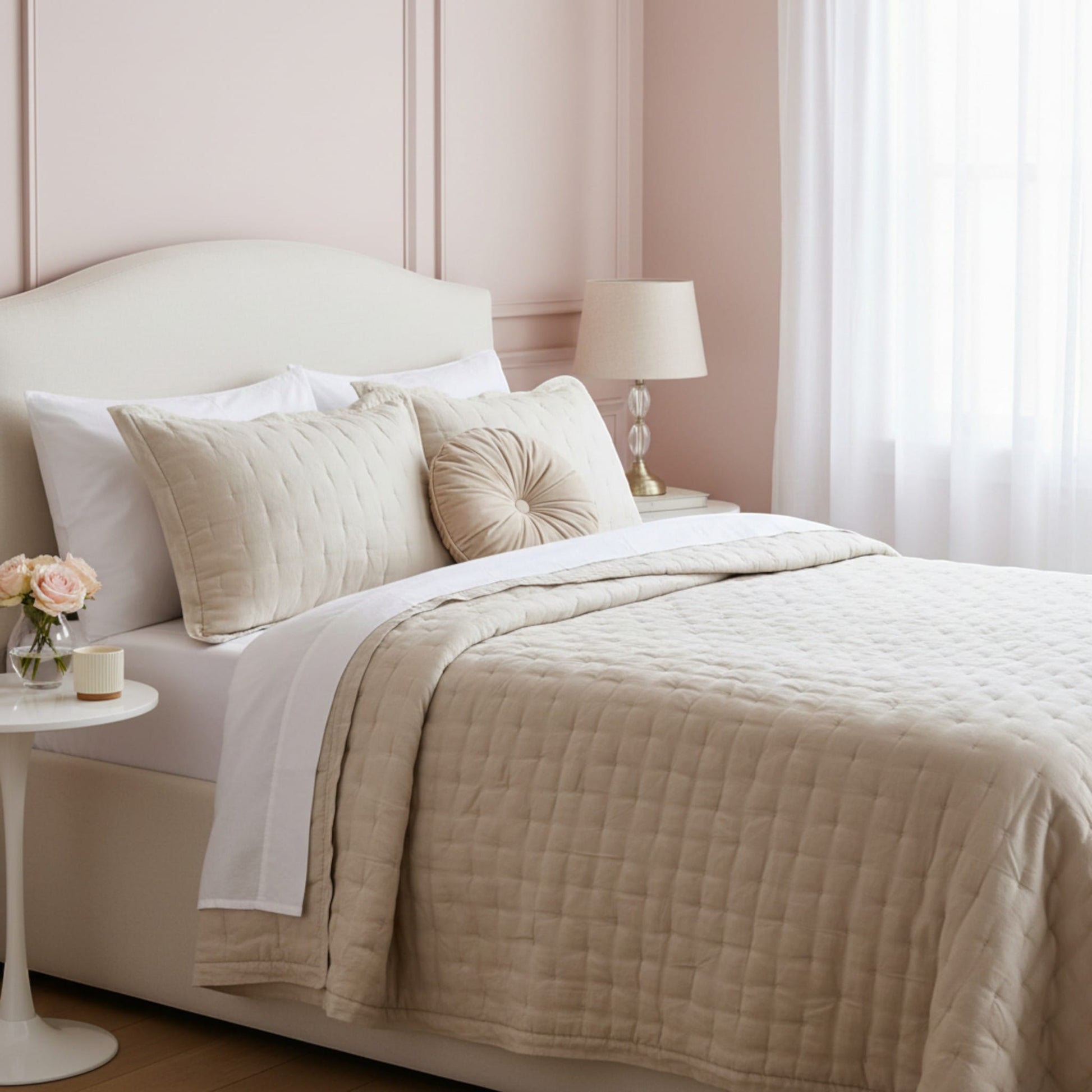 Lightweight Quilted Blanket, Nature Linen Quilted Blanket