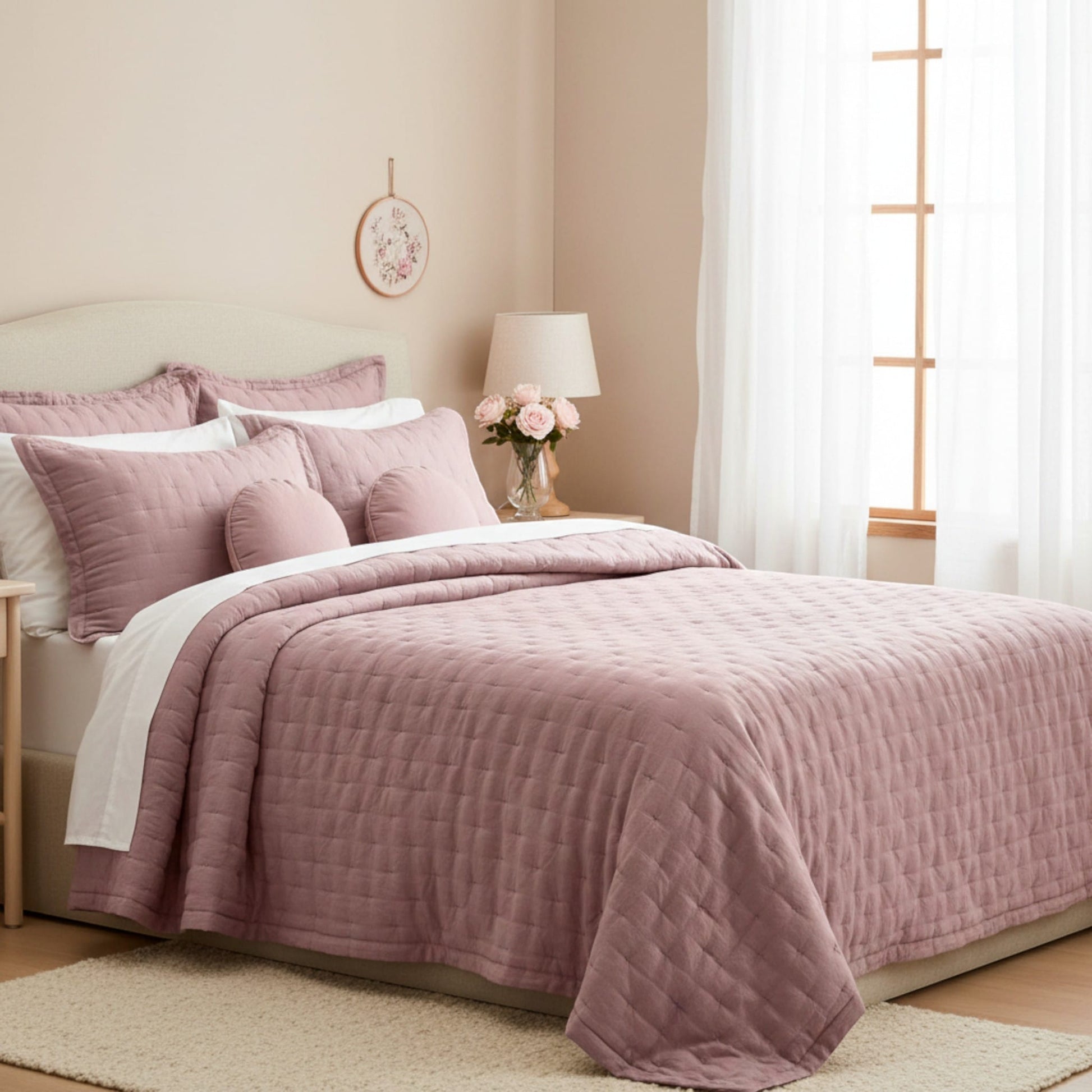 Lightweight Quilted Blanket, Nature Linen Quilted Blanket