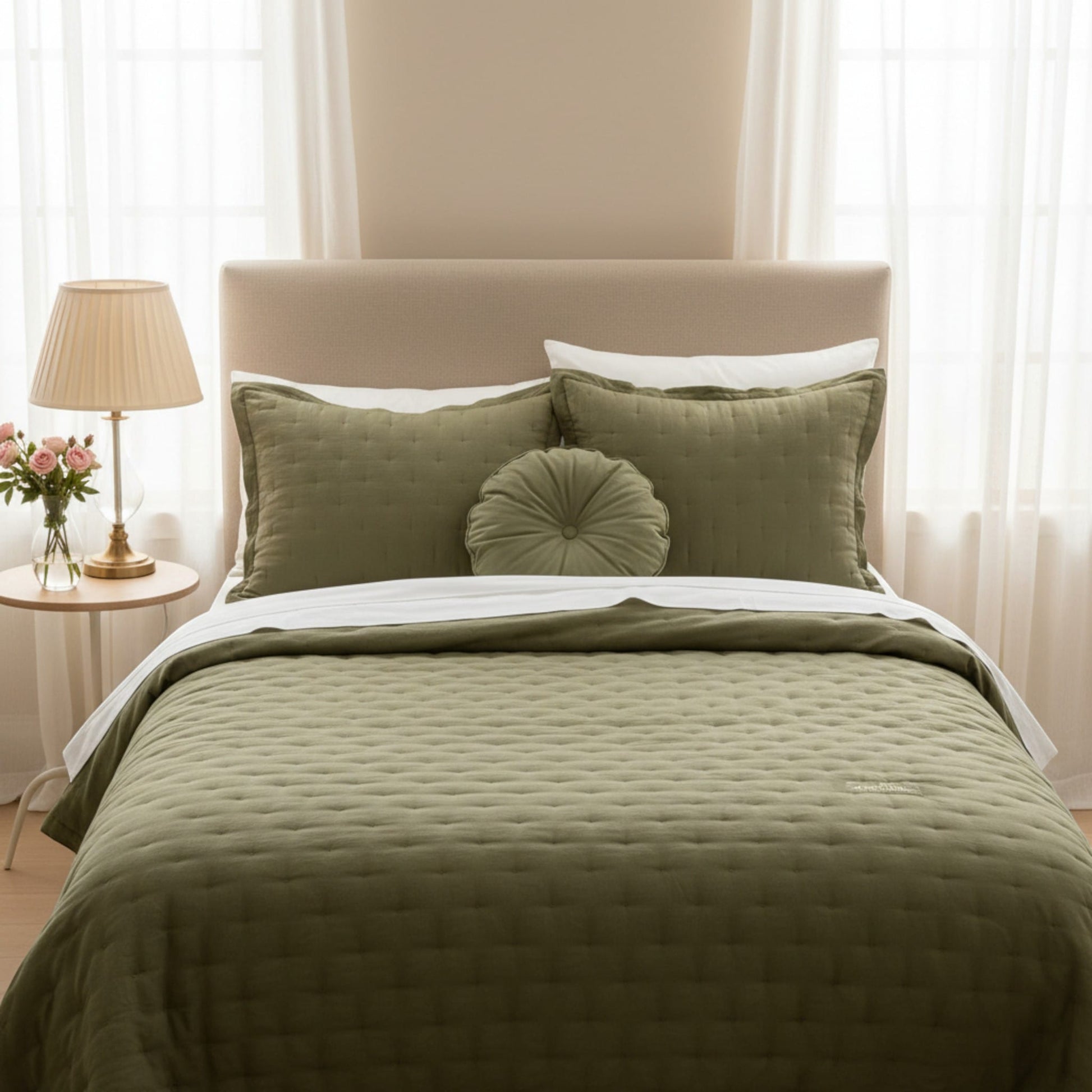 Lightweight Quilted Blanket, Nature Linen Quilted Blanket