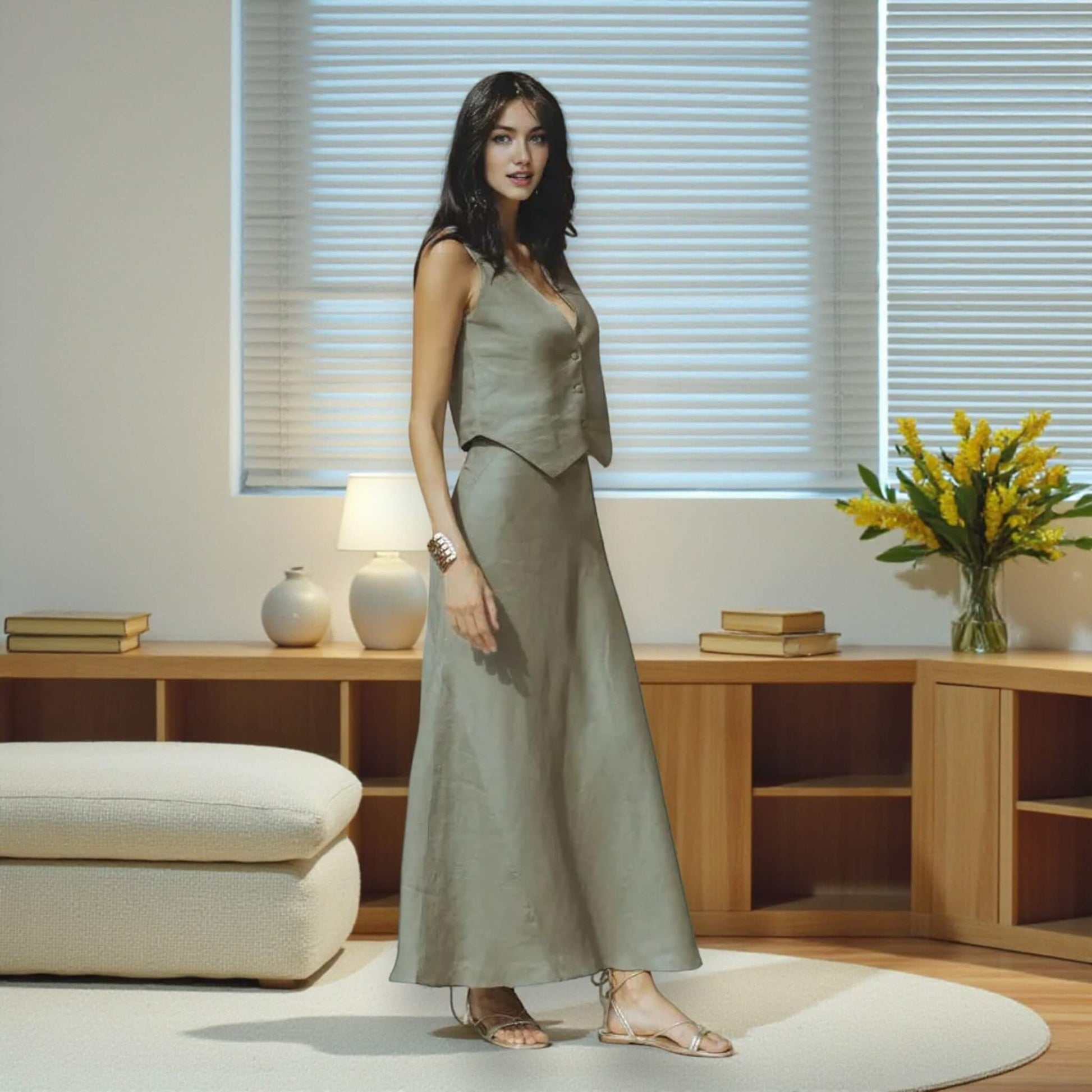 Linen A Line Maxi Skirt, High Waist Linen Maxi Skirt