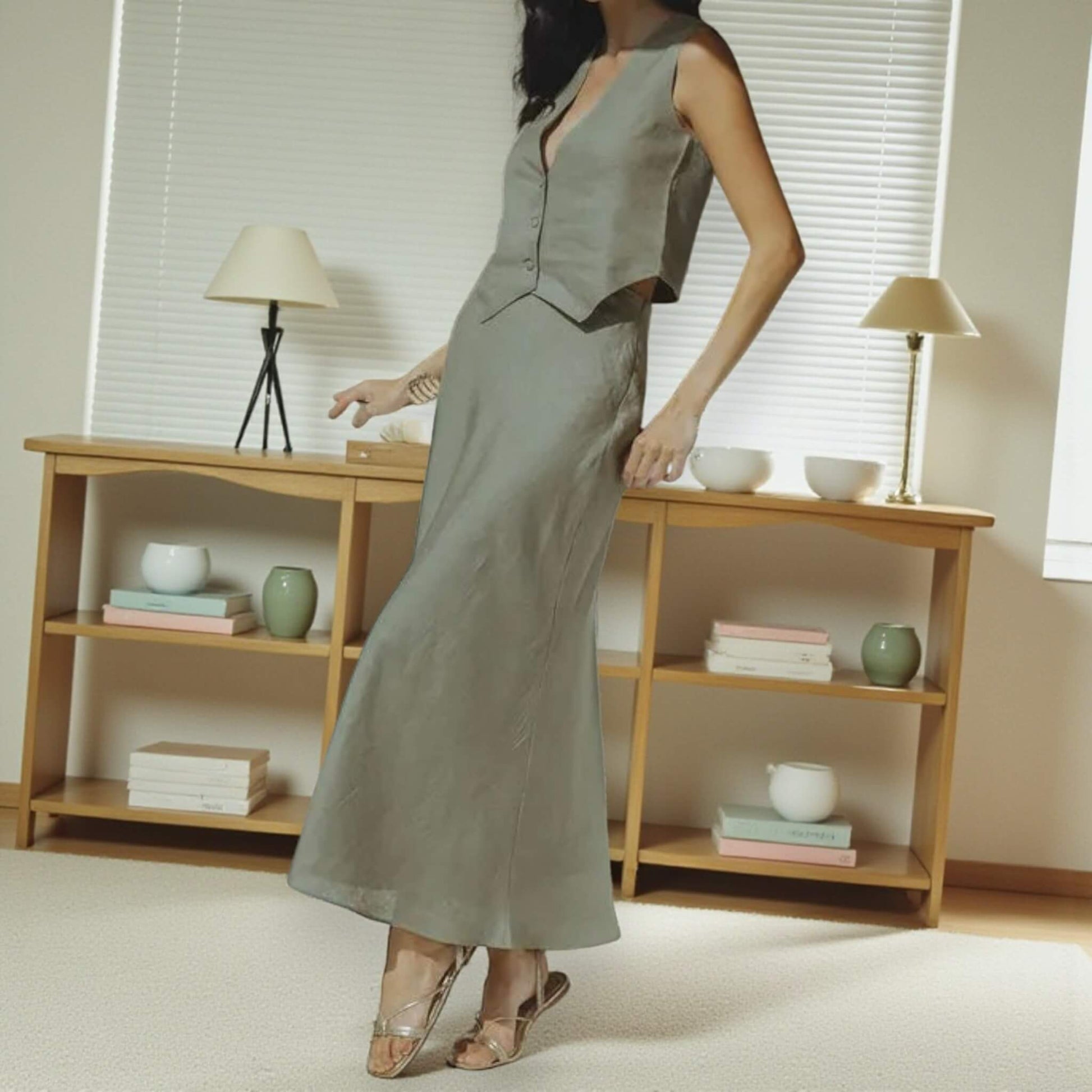 Linen A Line Maxi Skirt, High Waist Linen Maxi Skirt