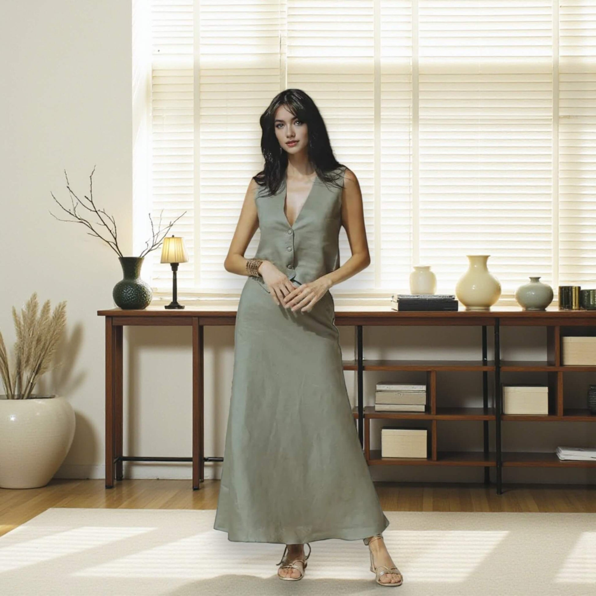 Linen A Line Maxi Skirt, High Waist Linen Maxi Skirt
