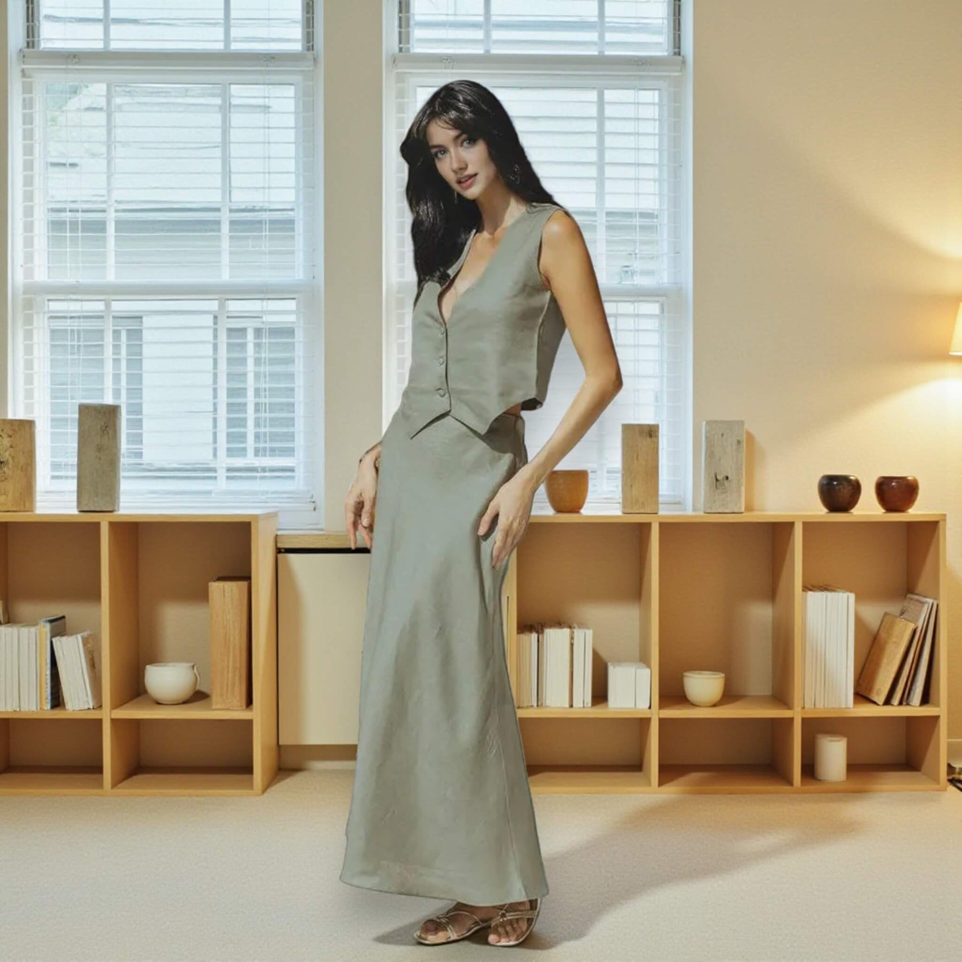 Linen A Line Maxi Skirt, High Waist Linen Maxi Skirt