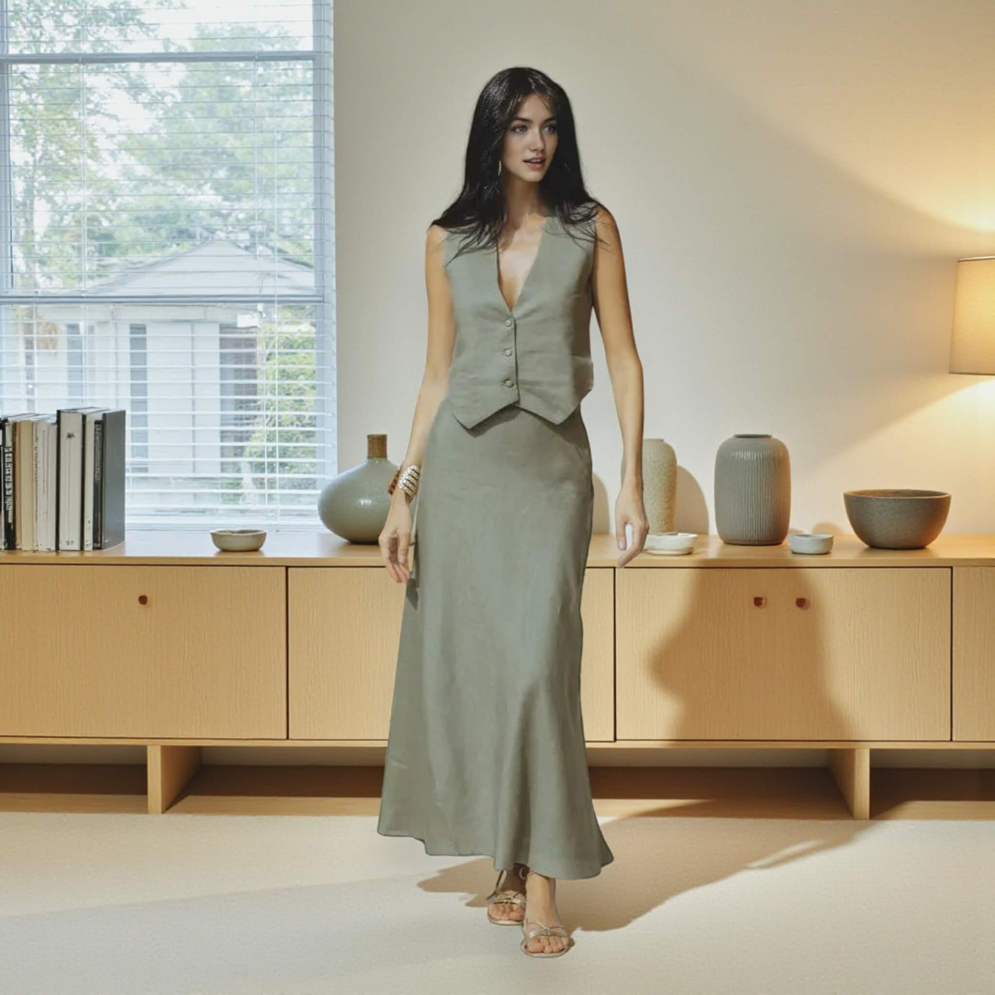 Linen A Line Maxi Skirt, High Waist Linen Maxi Skirt