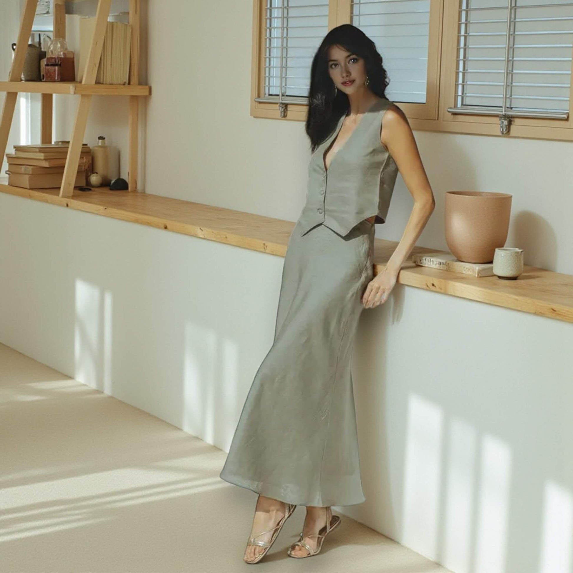 Linen A Line Maxi Skirt, High Waist Linen Maxi Skirt