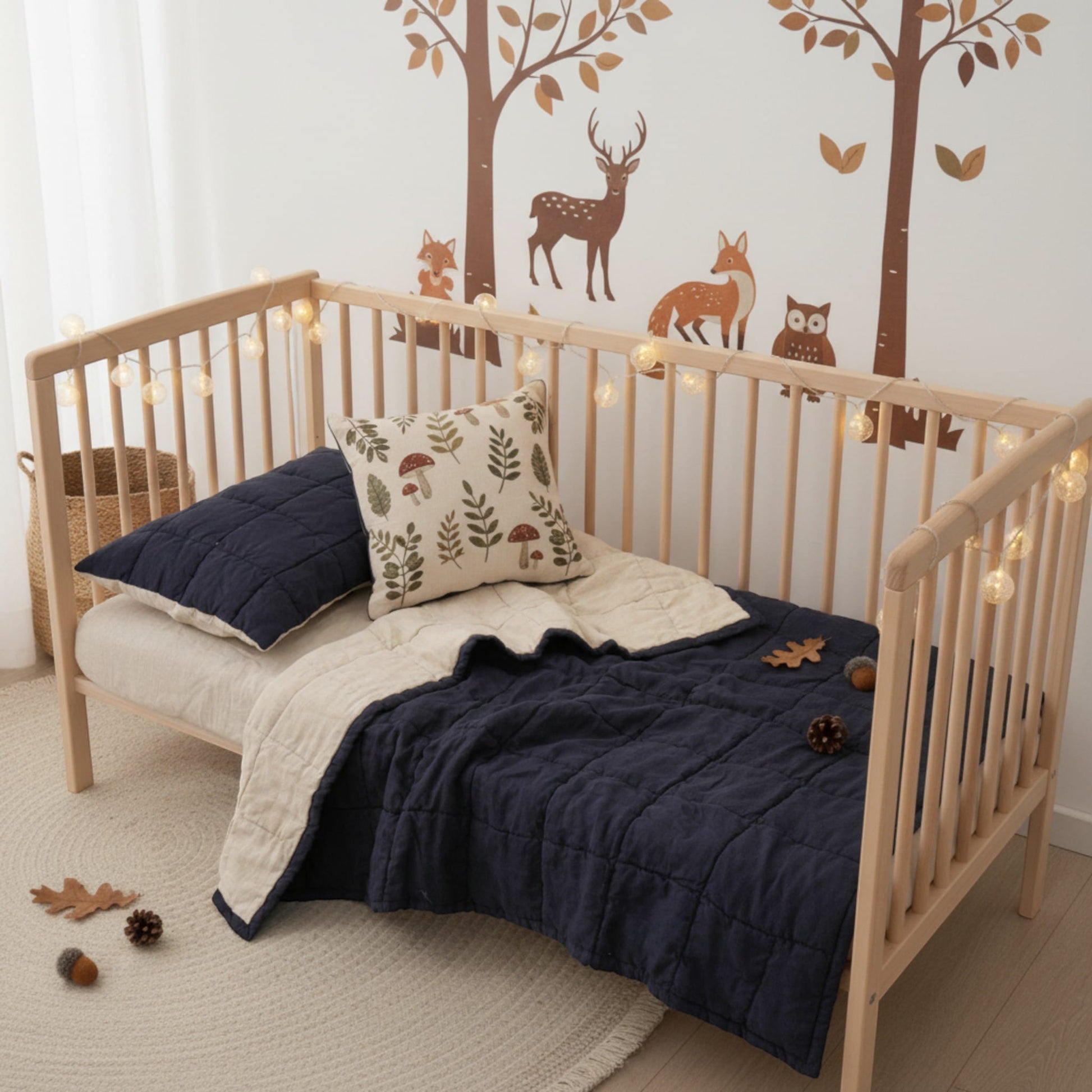 Linen Baby Blanket, Quilted Linen Cot Blanket