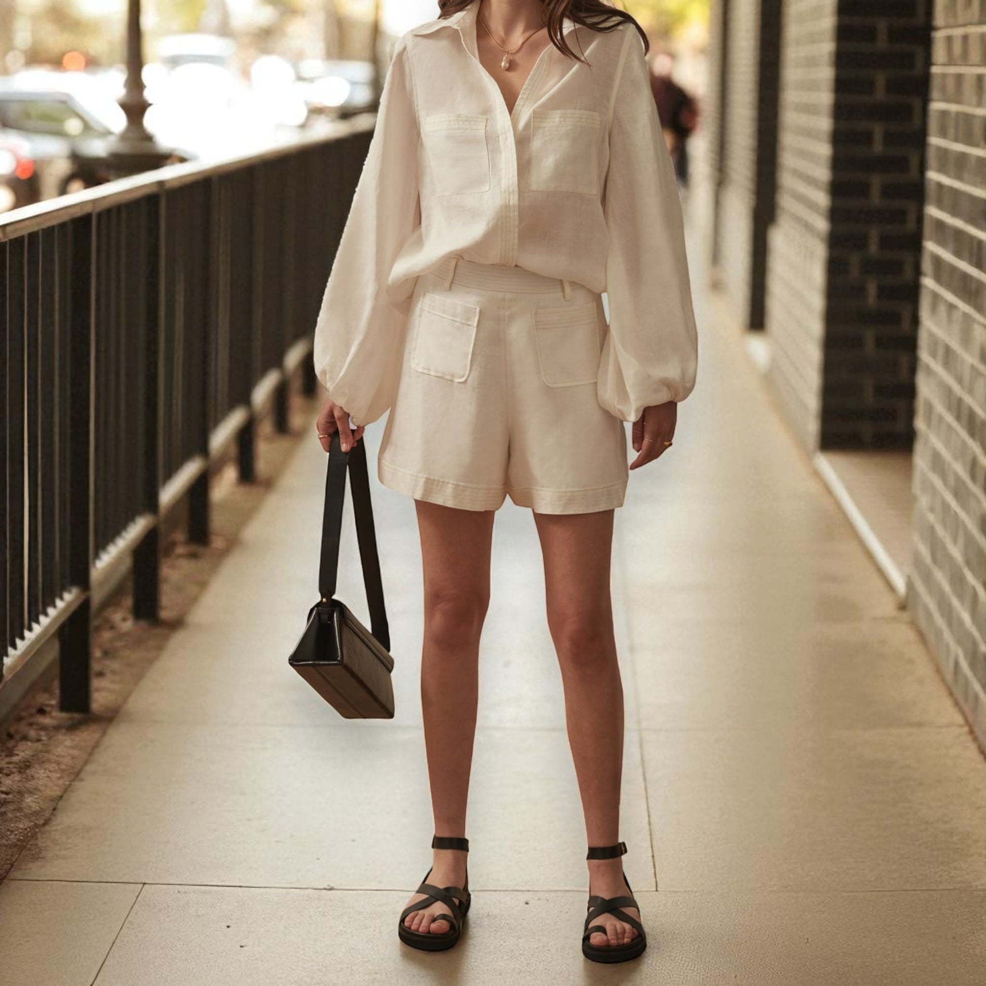 Linen Balloon Sleeve Shirt, Long Sleeve Linen Shirt