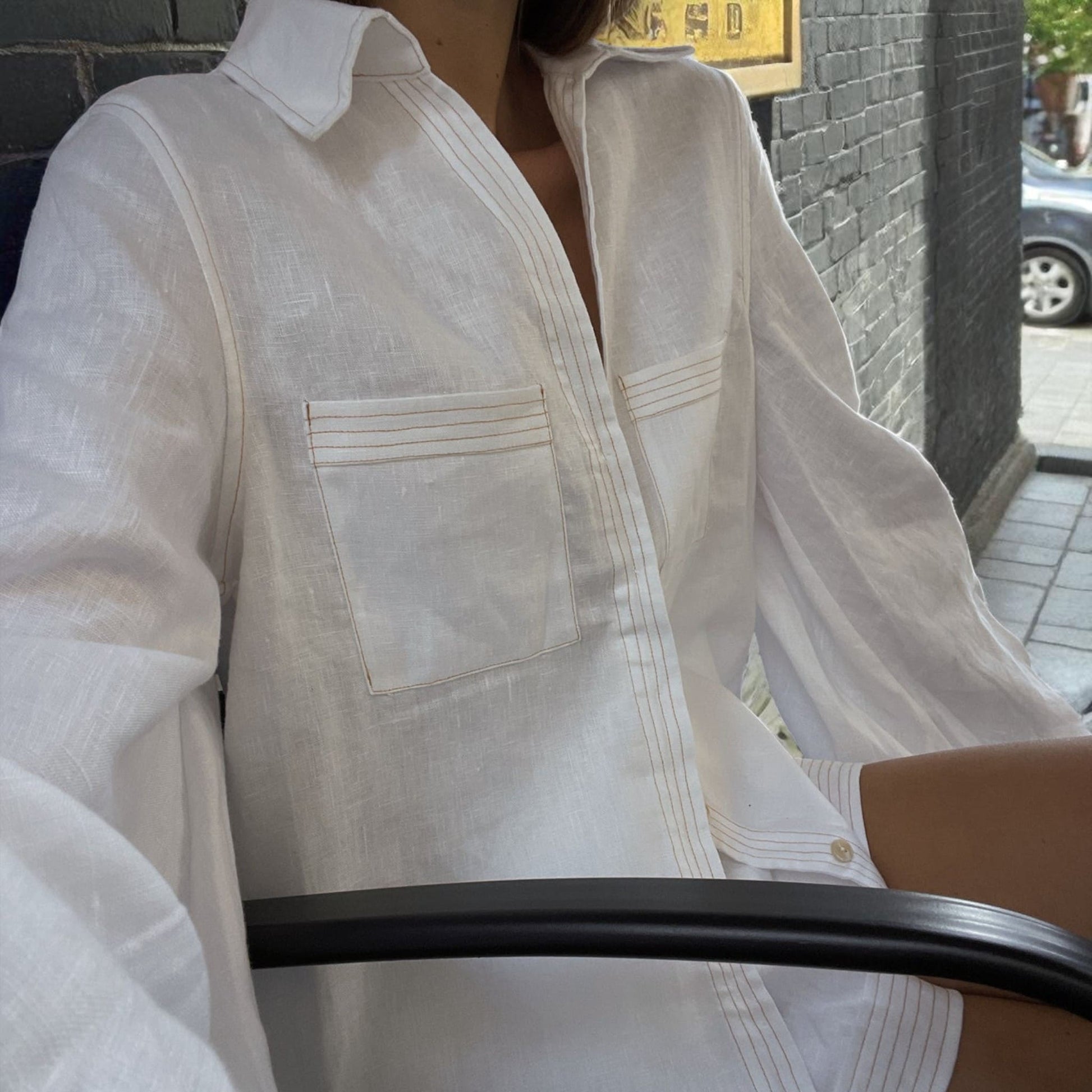 Linen Balloon Sleeve Shirt, Long Sleeve Linen Shirt