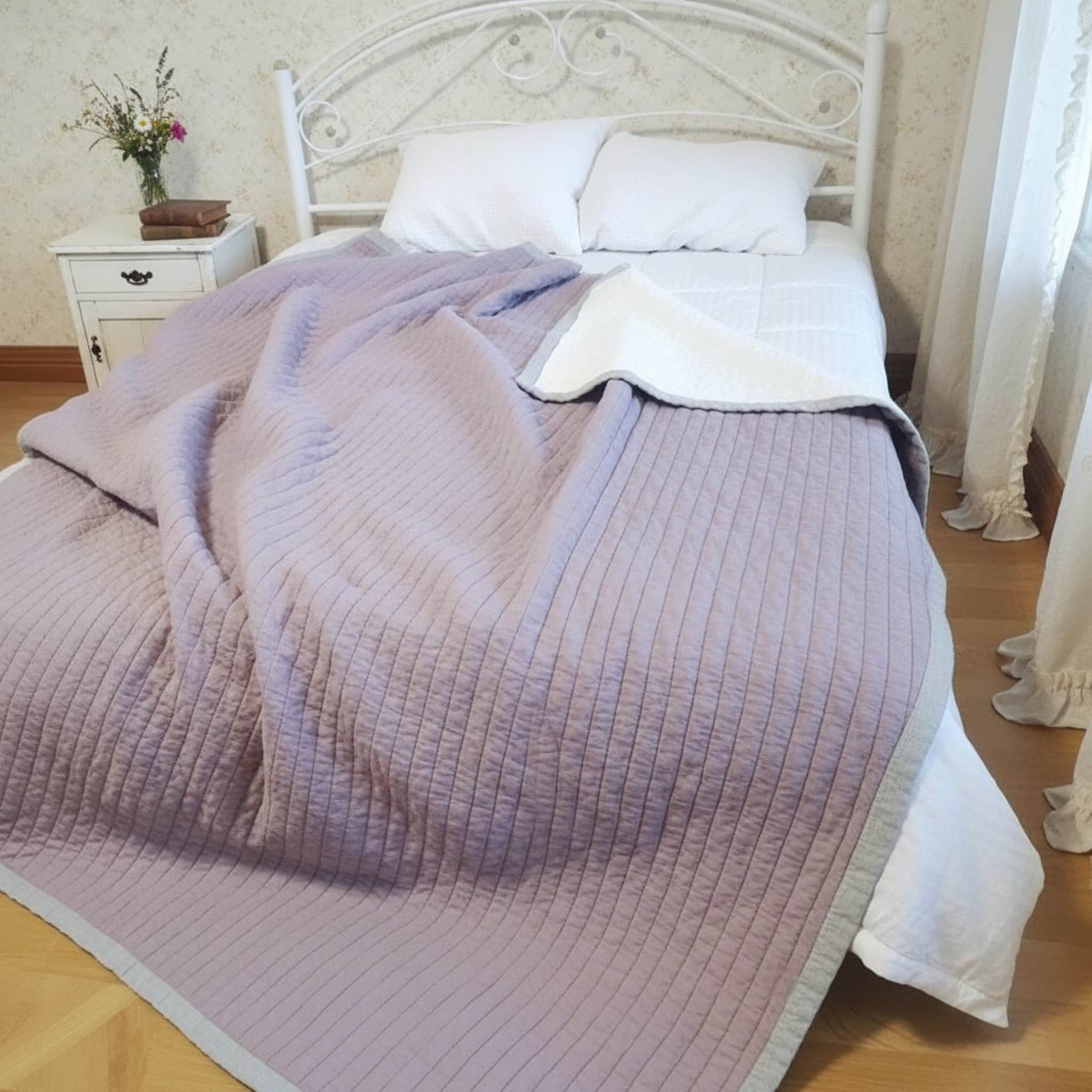 Linen Bed Blanket, Linen Bedspread Quilt