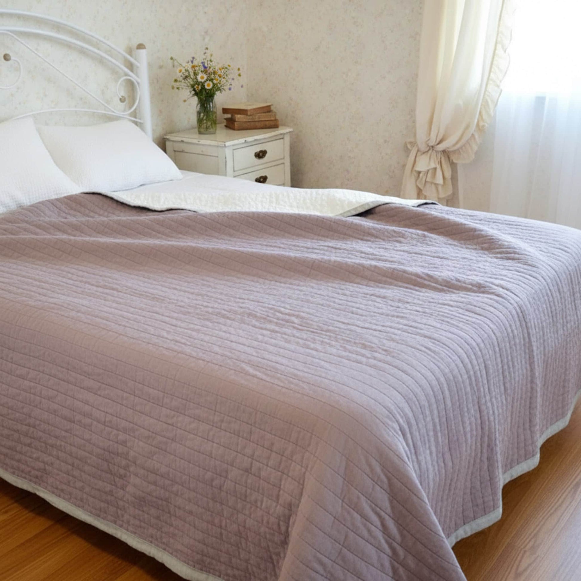 Linen Bed Blanket, Linen Bedspread Quilt