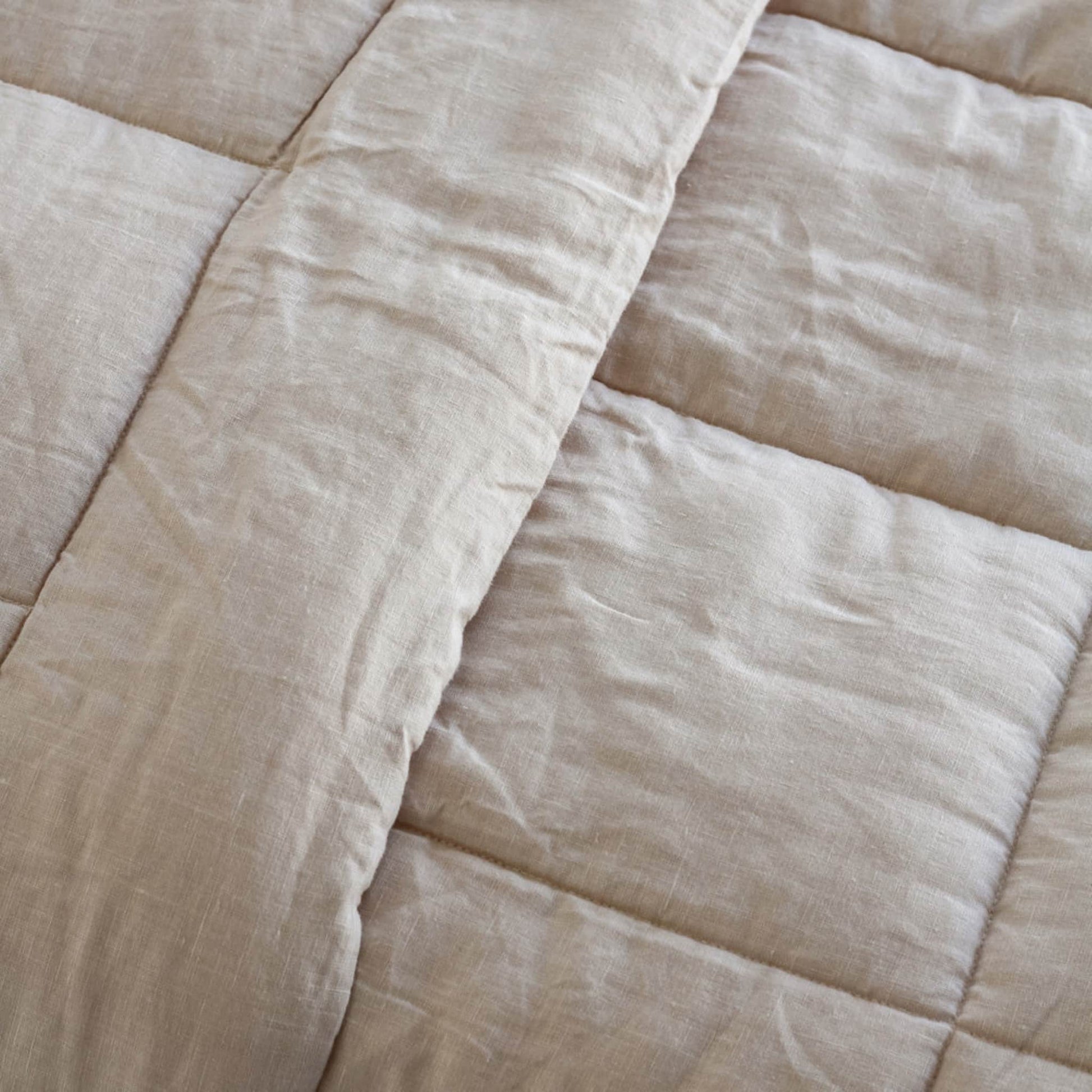 Linen Bed Blanket, Linen Box Quilt