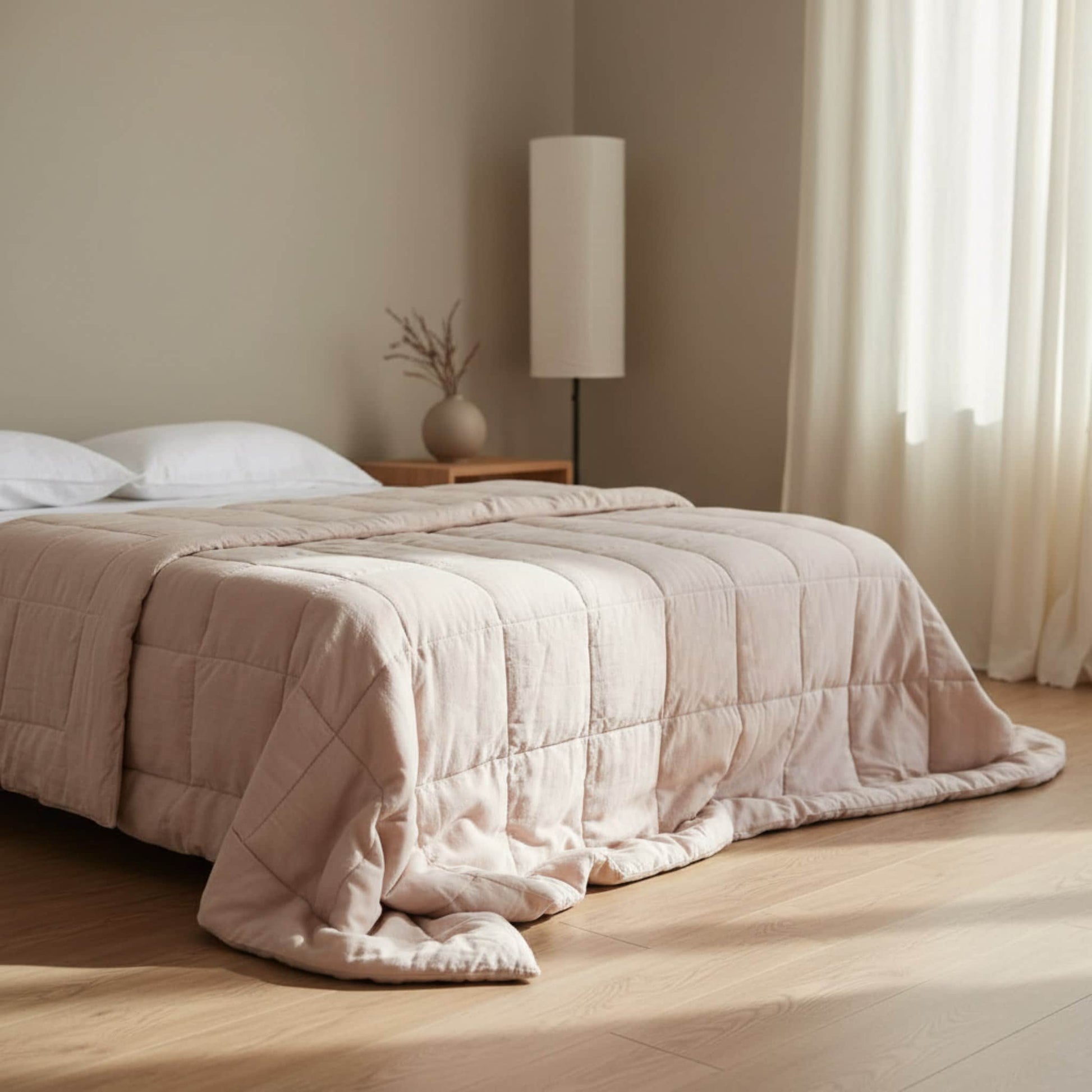 Linen Bed Blanket, Linen Box Quilt