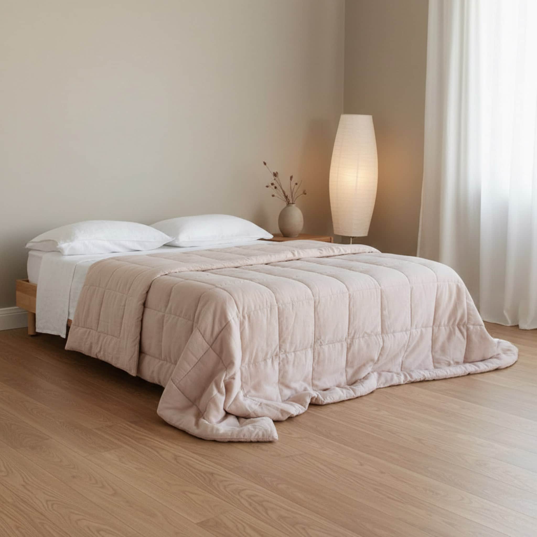 Linen Bed Blanket, Linen Box Quilt