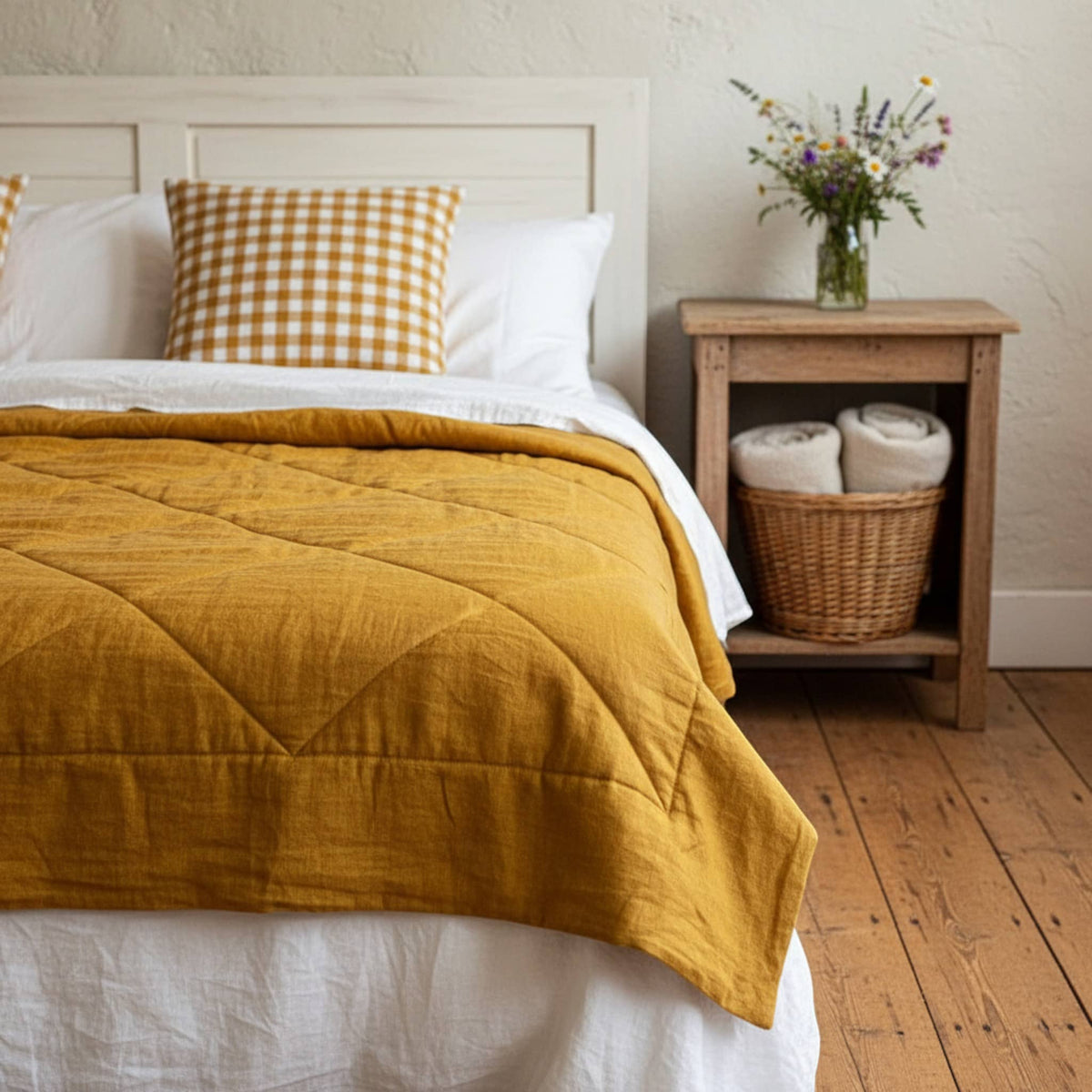 Linen Bedspread Quilt, Lightweight Quilted Blanket