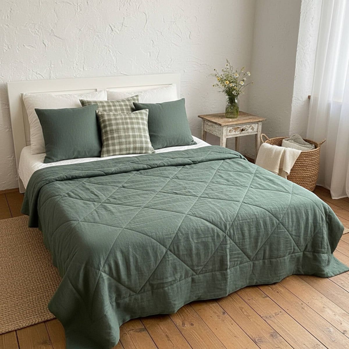 Linen Bedspread Quilt, Lightweight Quilted Blanket