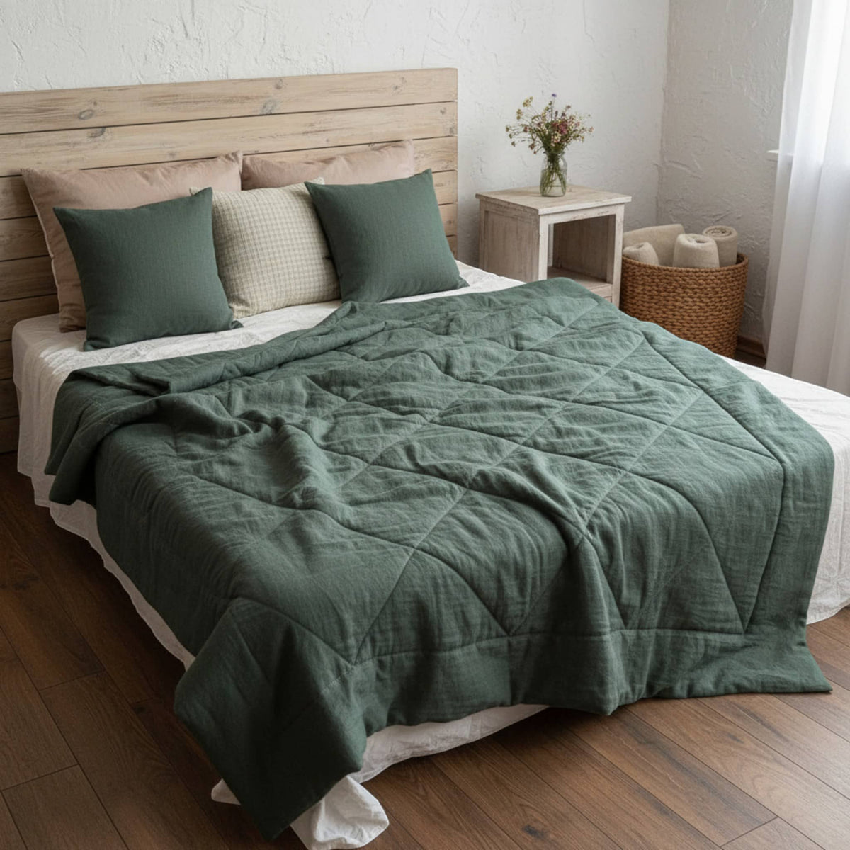 Linen Bedspread Quilt, Lightweight Quilted Blanket