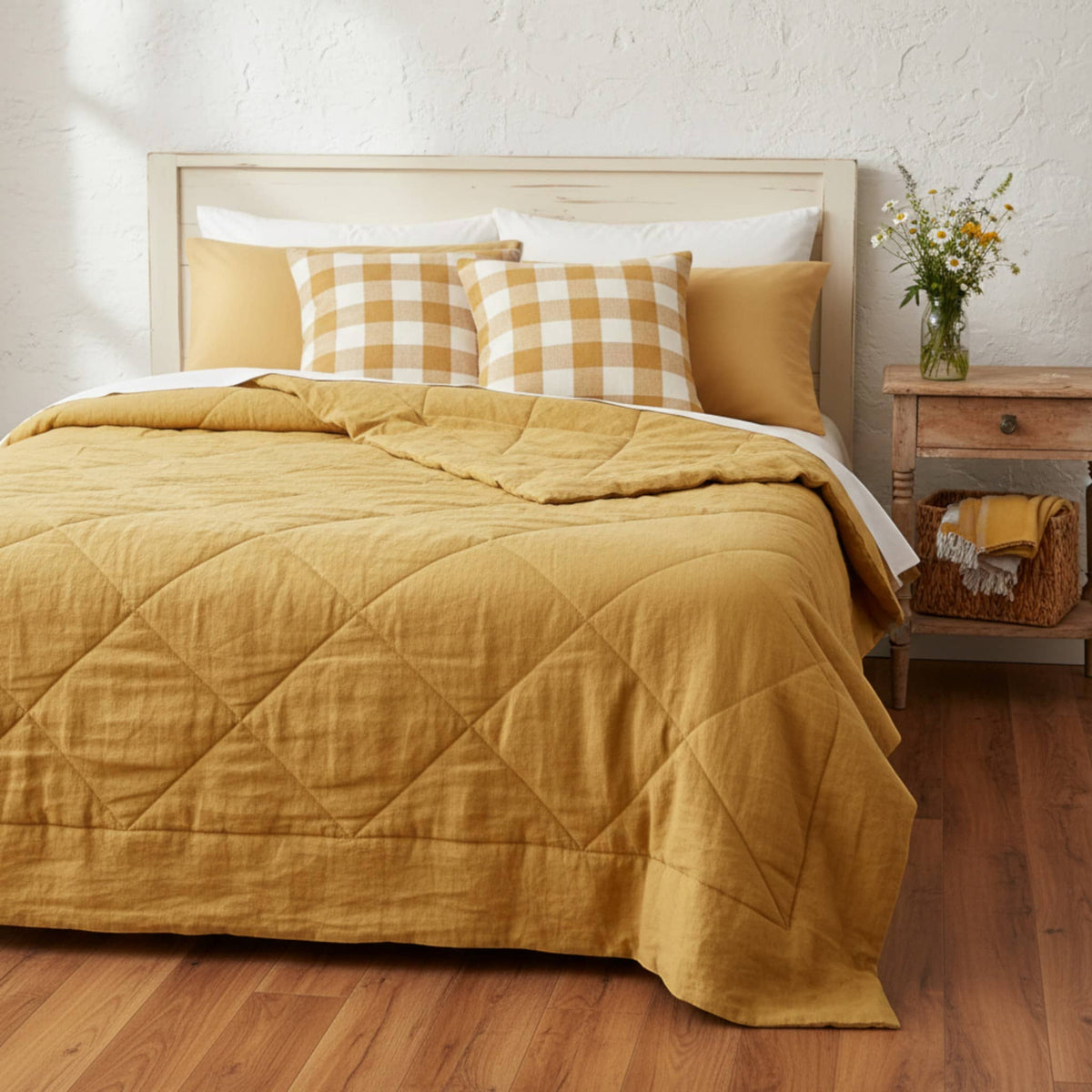 Linen Bedspread Quilt, Lightweight Quilted Blanket