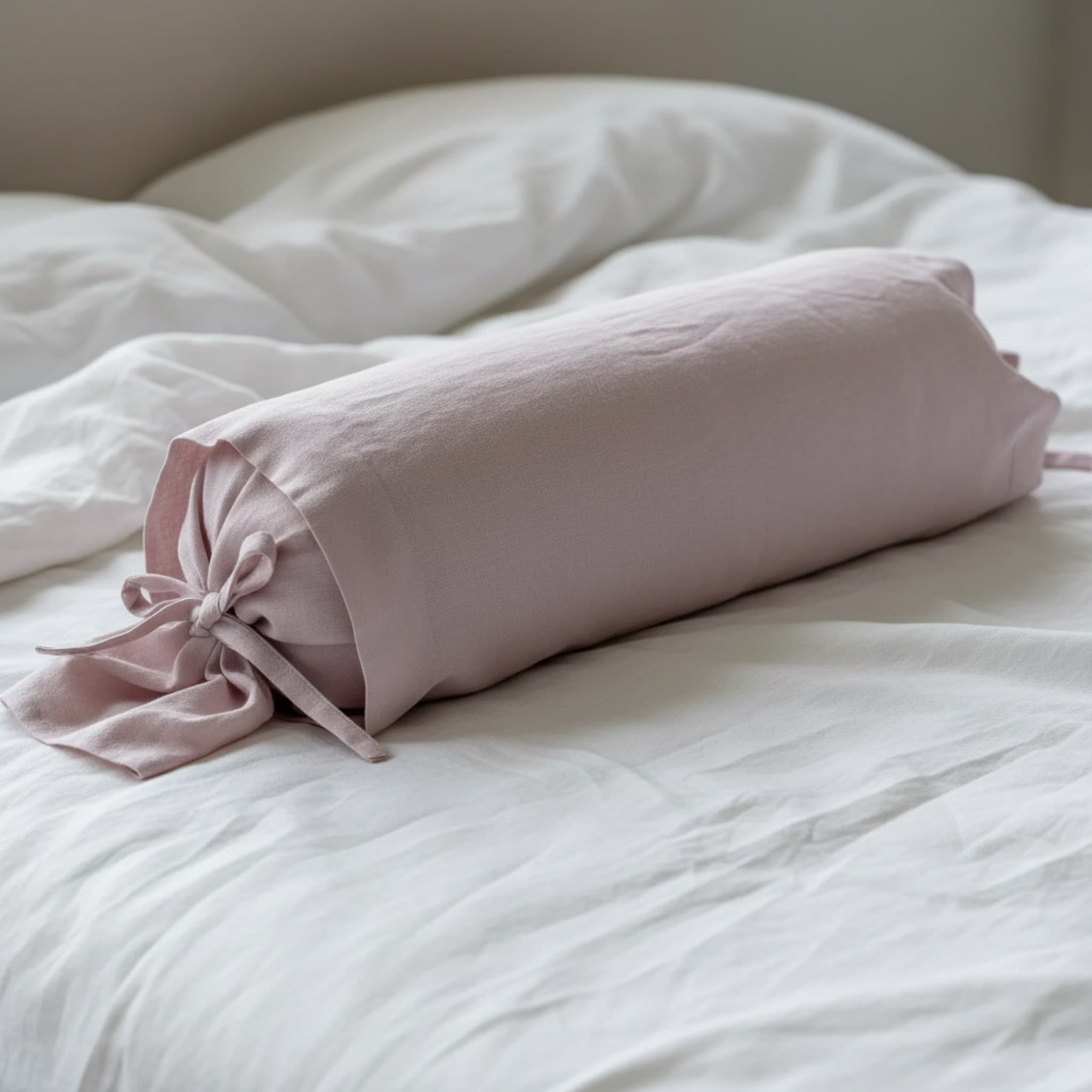 Linen Bolster Pillow Cover With Ties, Linen Bolster Cover