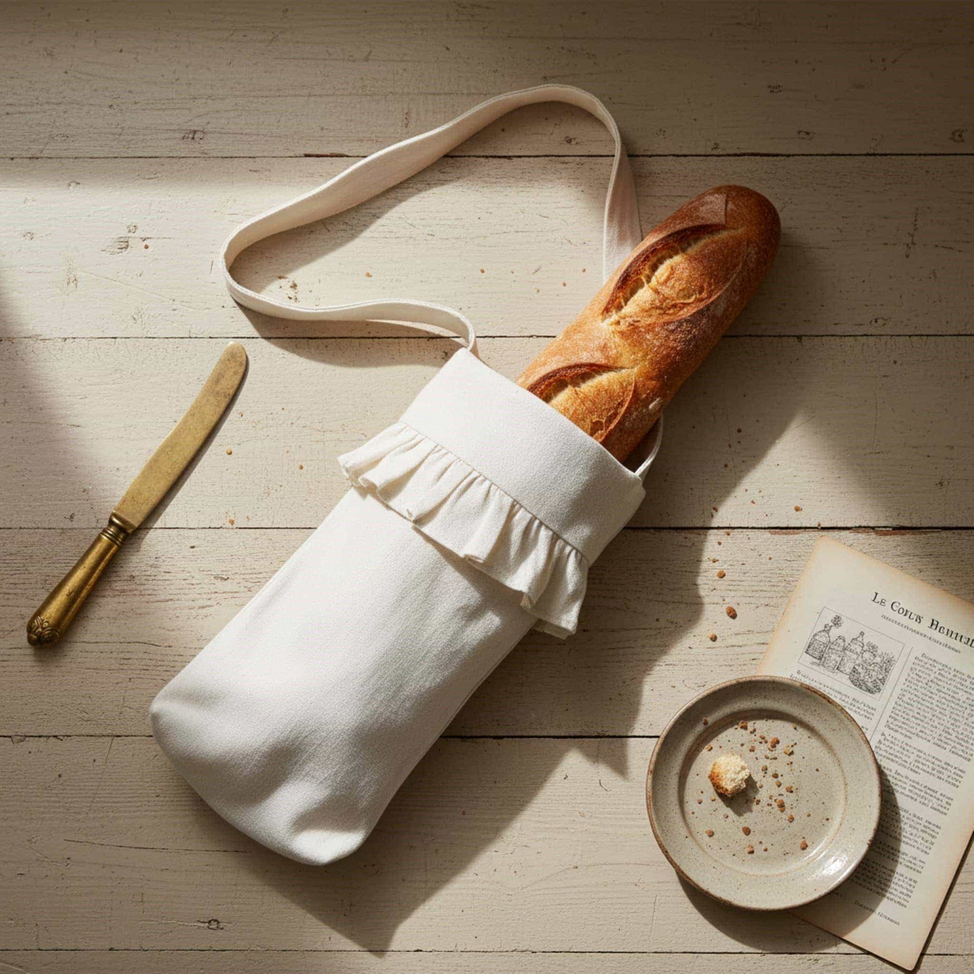 Linen Bread Bag, Ruffle Linen Bag For Bread
