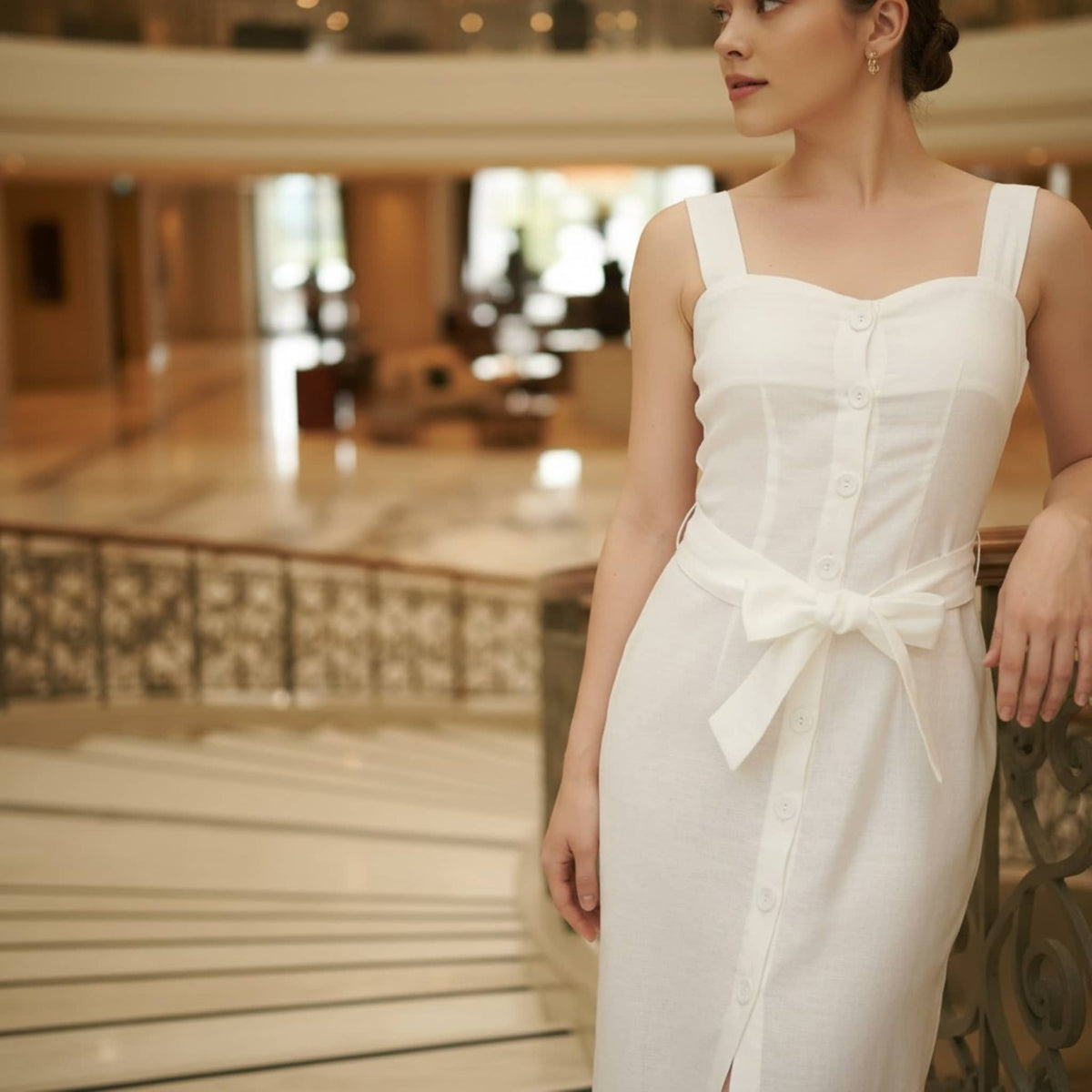 Linen Button Down Midi Dress, Square Neck Midi Dress