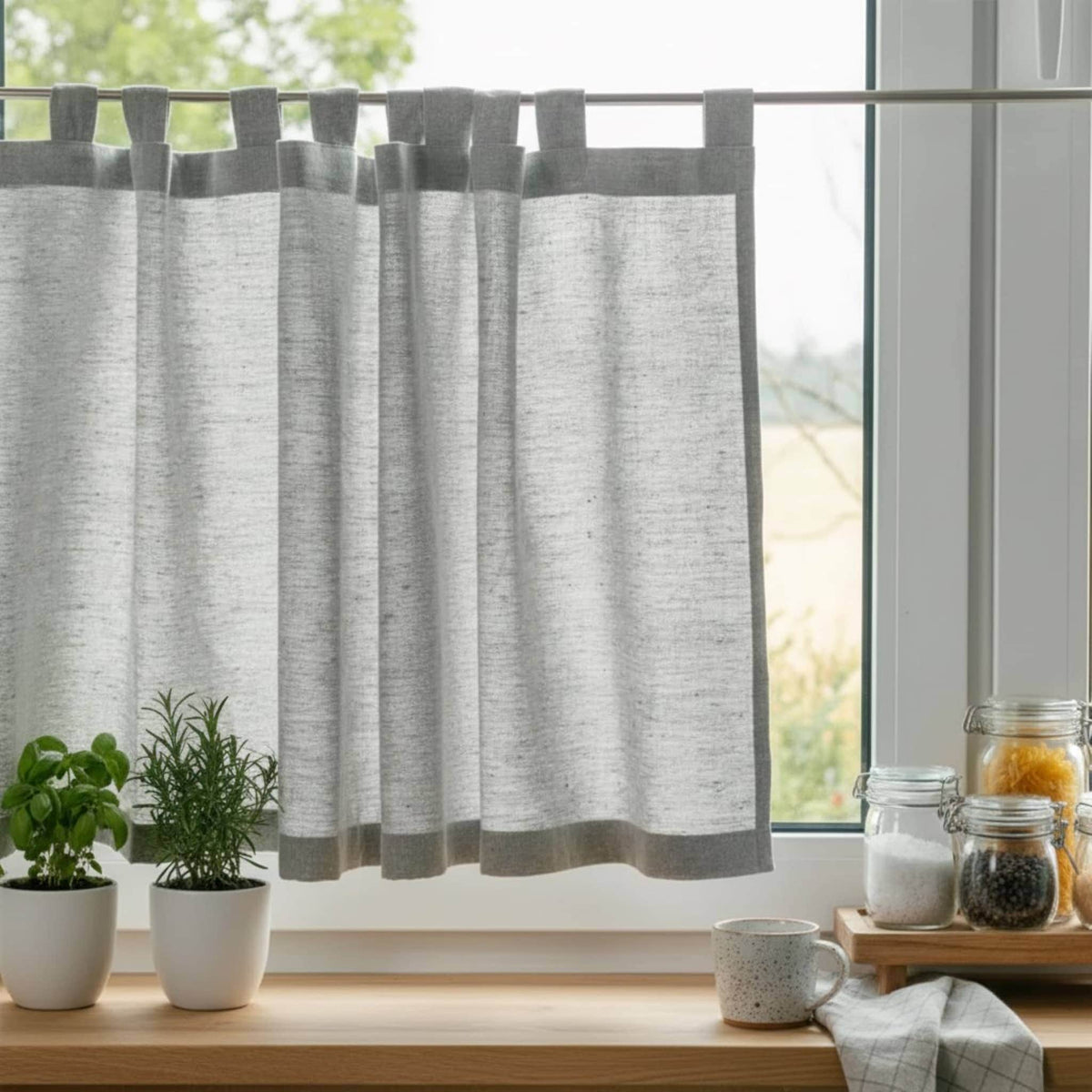 Linen Cafe Curtains Kitchen, Kitchen Window Curtains