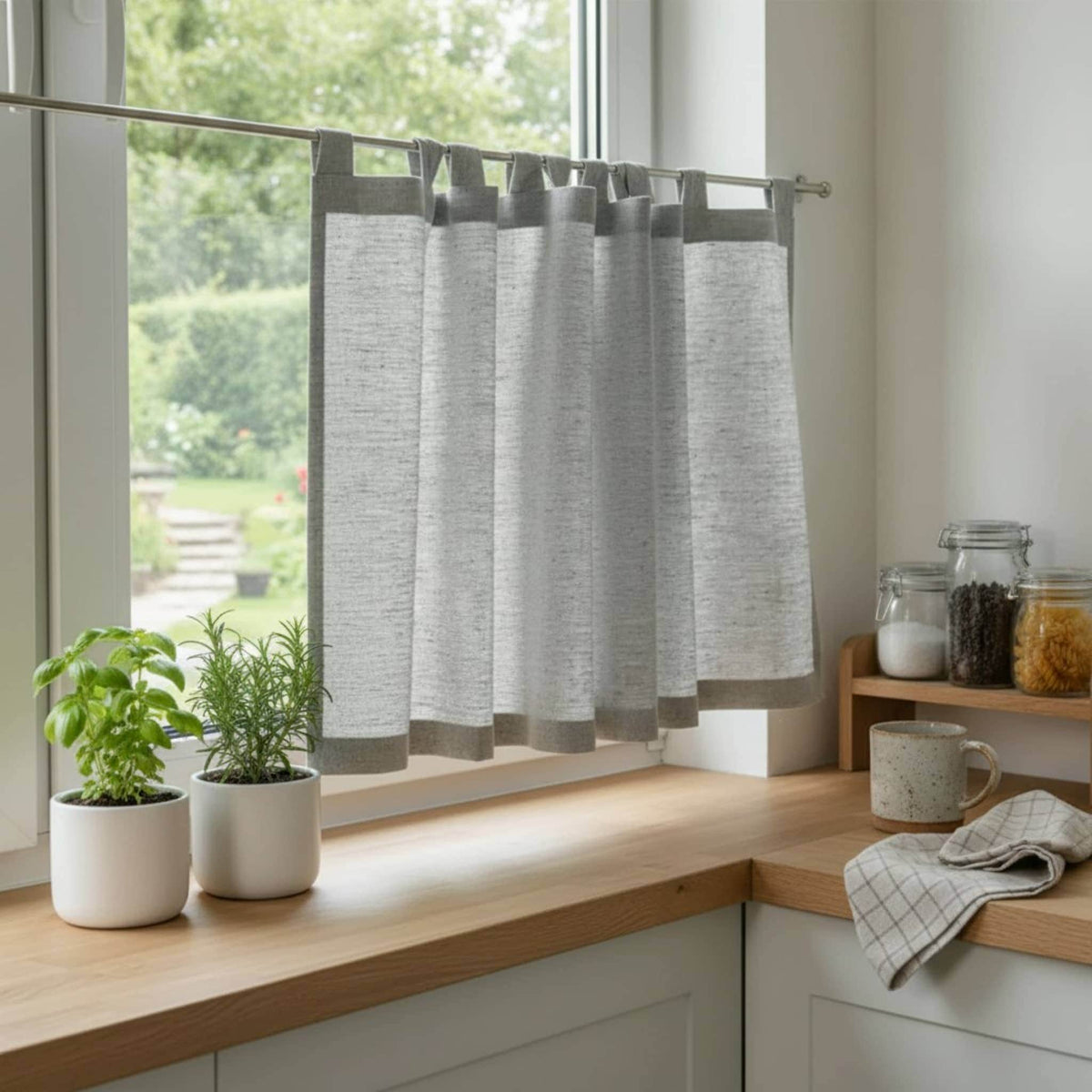 Linen Cafe Curtains Kitchen, Kitchen Window Curtains