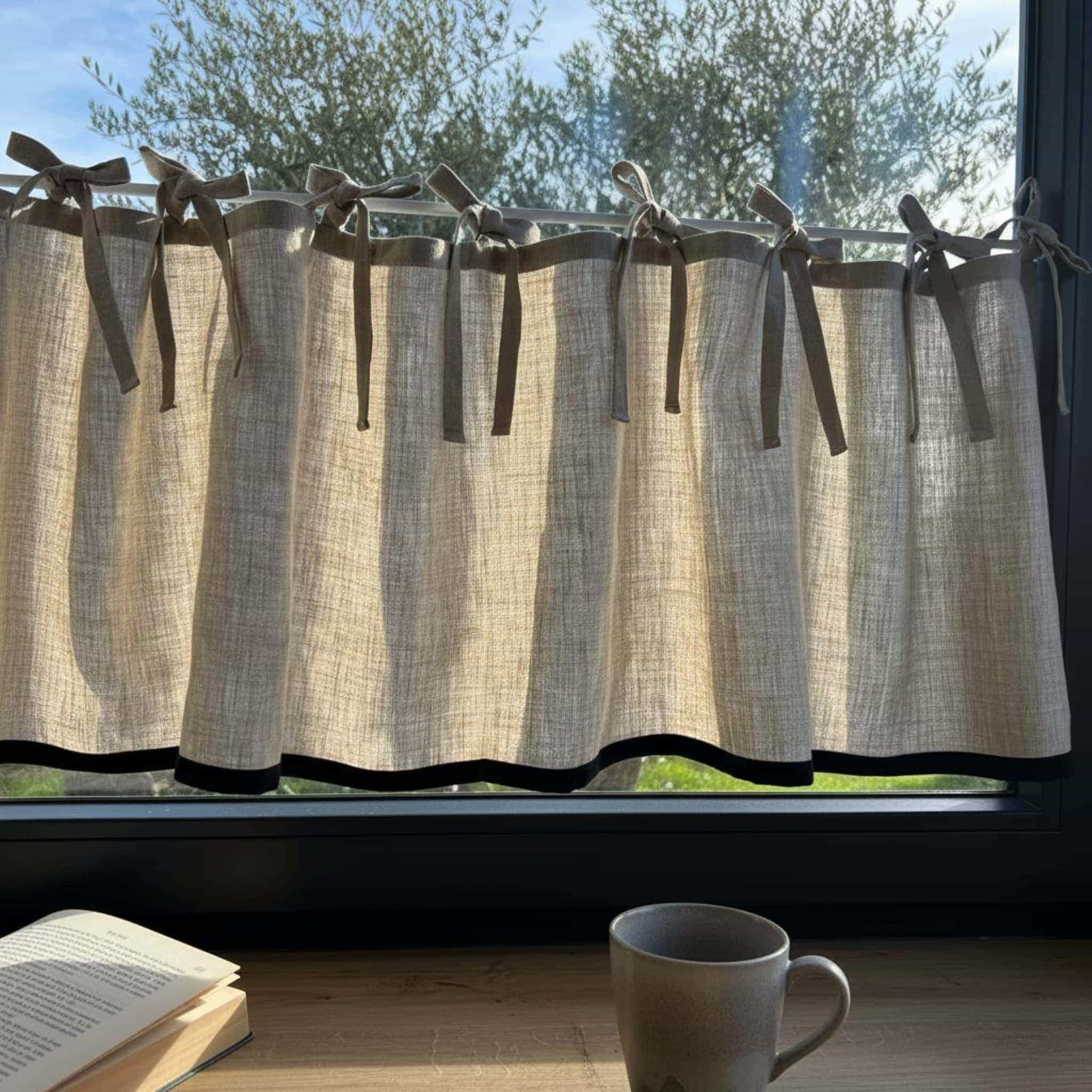 Tie Top Linen Cafe Curtains, White Linen Cafe Curtains