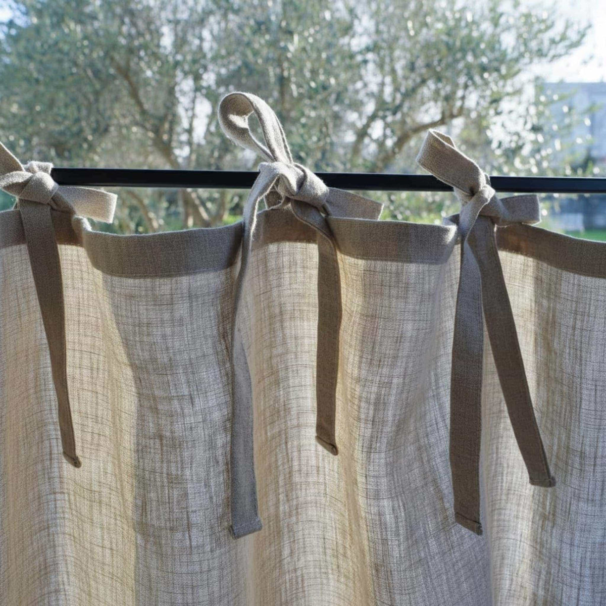 Tie Top Linen Cafe Curtains, White Linen Cafe Curtains