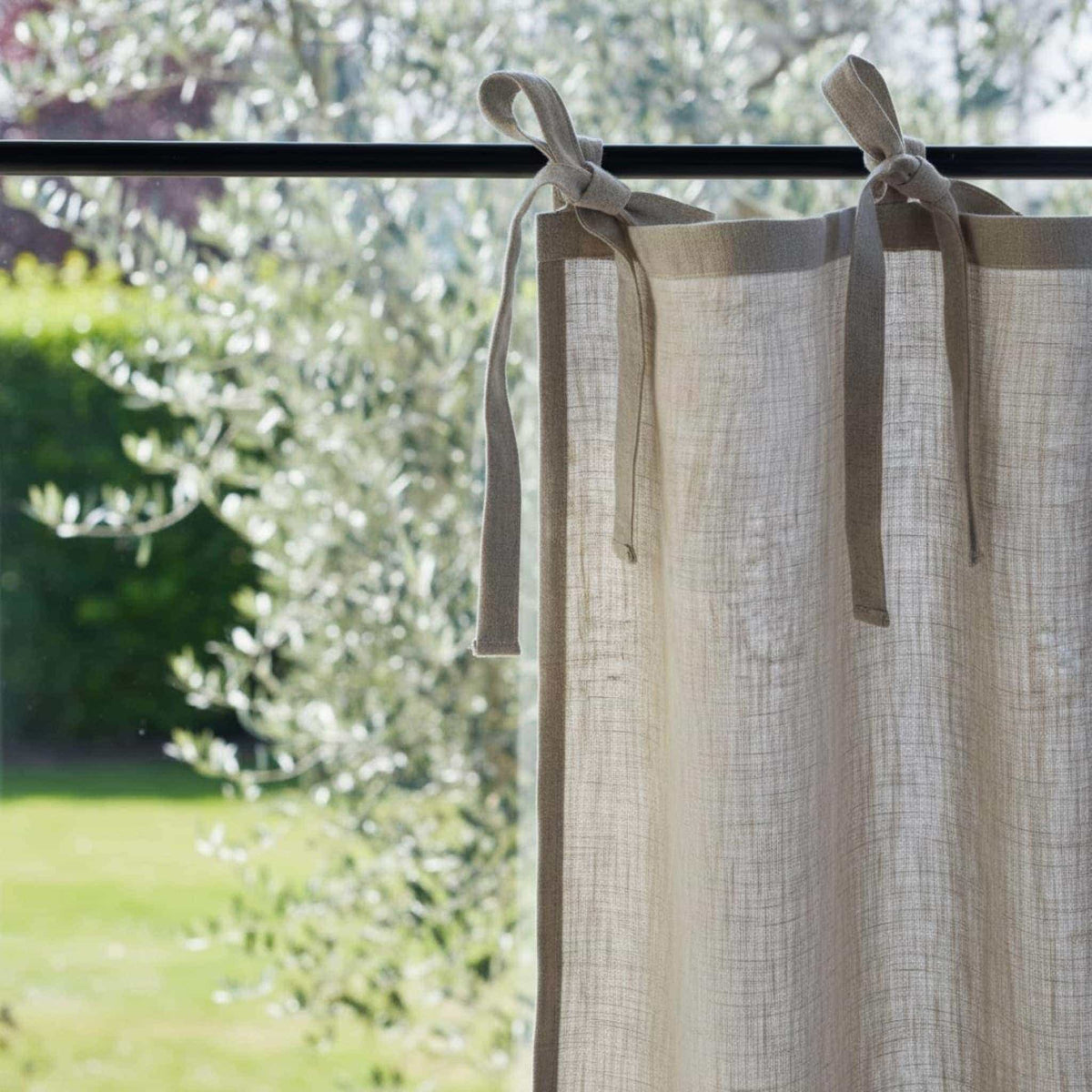 Tie Top Linen Cafe Curtains, White Linen Cafe Curtains
