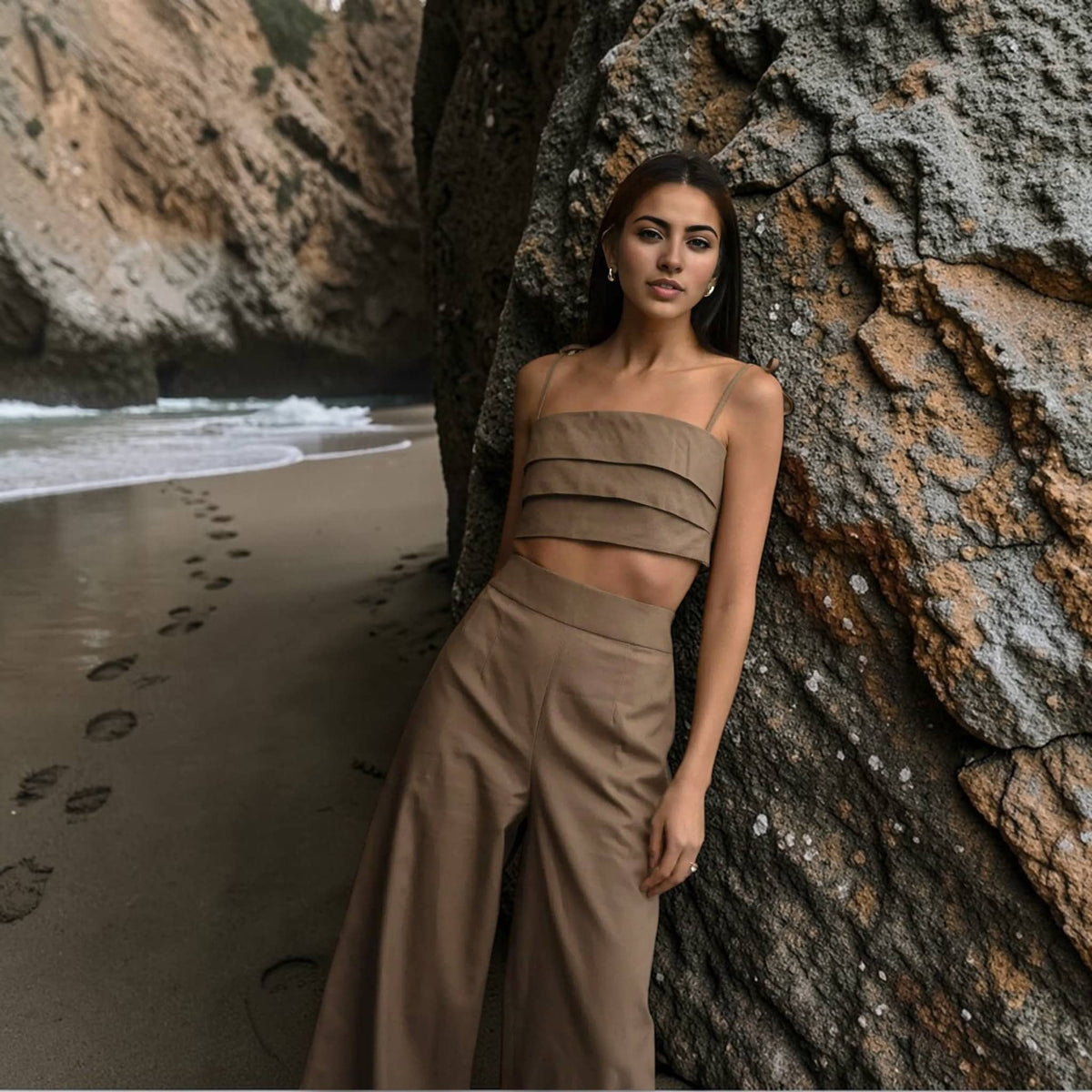 Linen Cami Crop Top, Tie Strap Linen Top