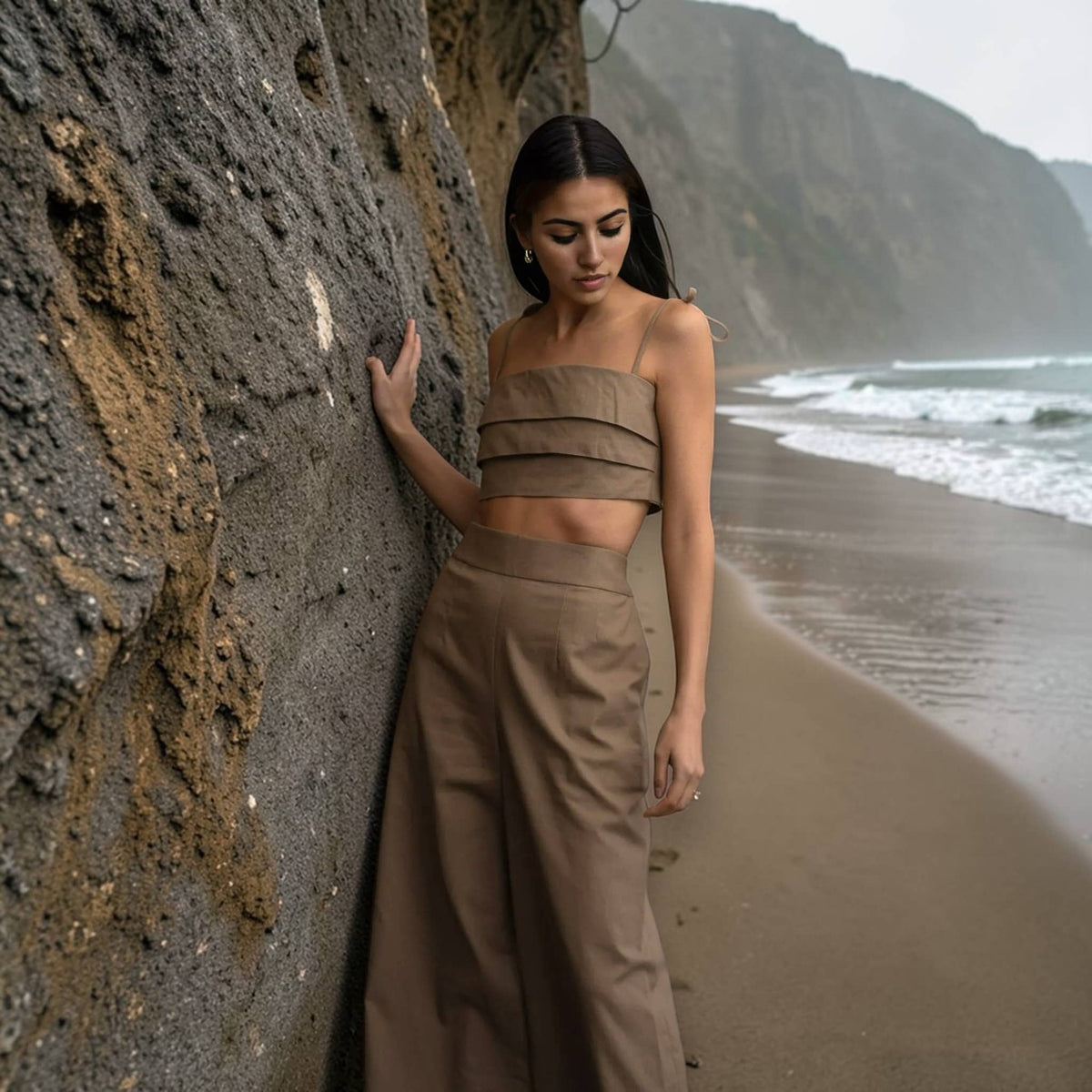 Linen Cami Crop Top, Tie Strap Linen Top