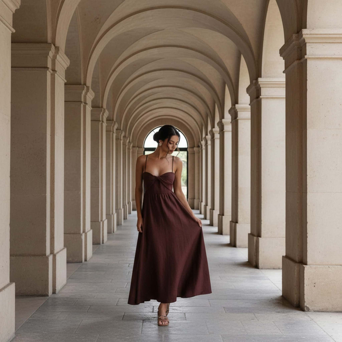 Linen Cami Midi Dress, Twist Front Midi Dress