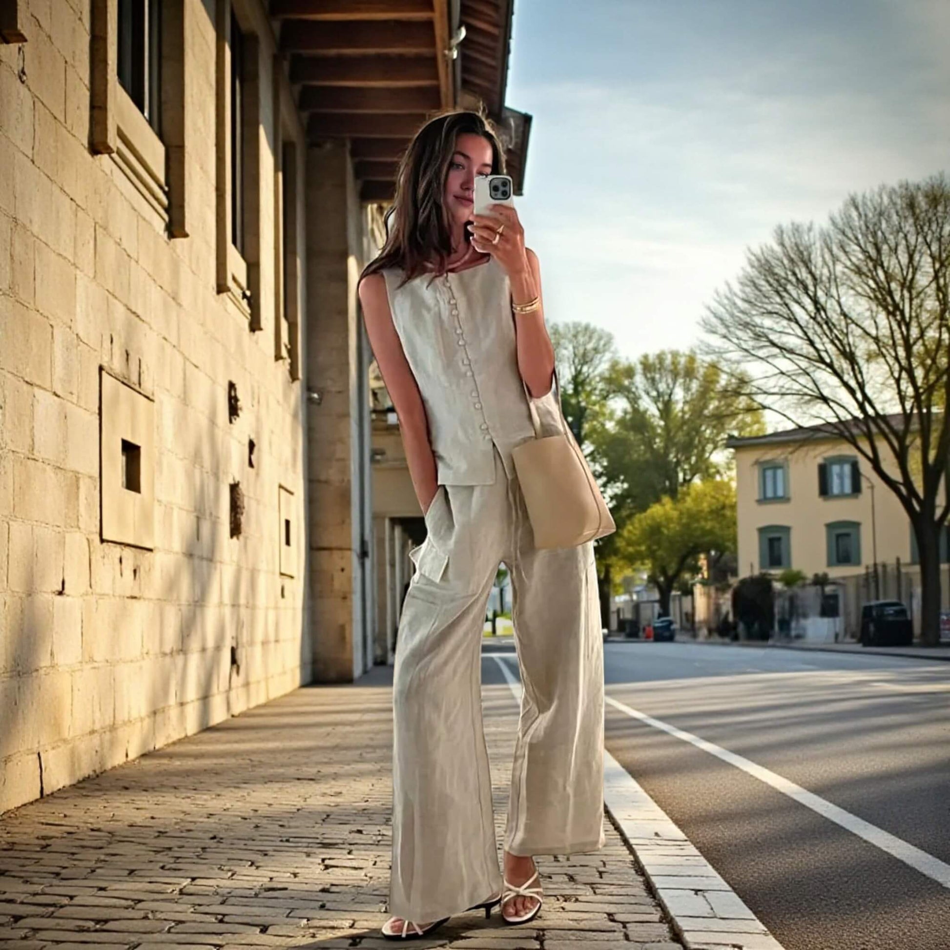 Linen Cargo Trousers, Linen Wide Leg Pants