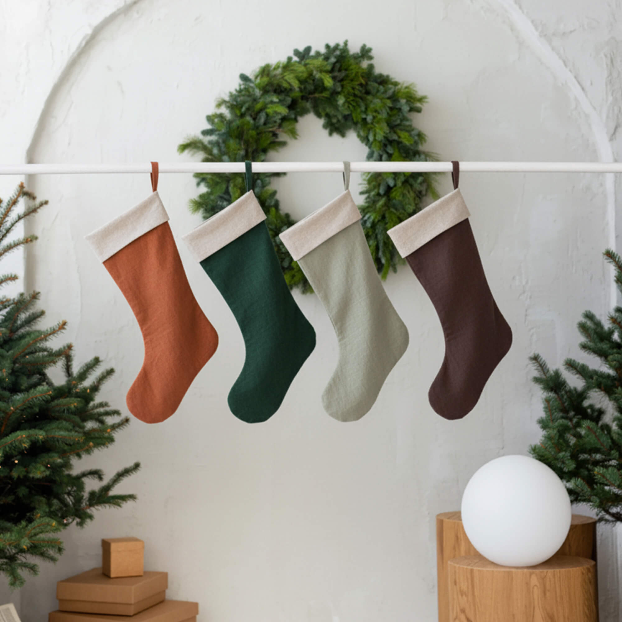 Linen Christmas Stocking, Linen Xmas Stocking