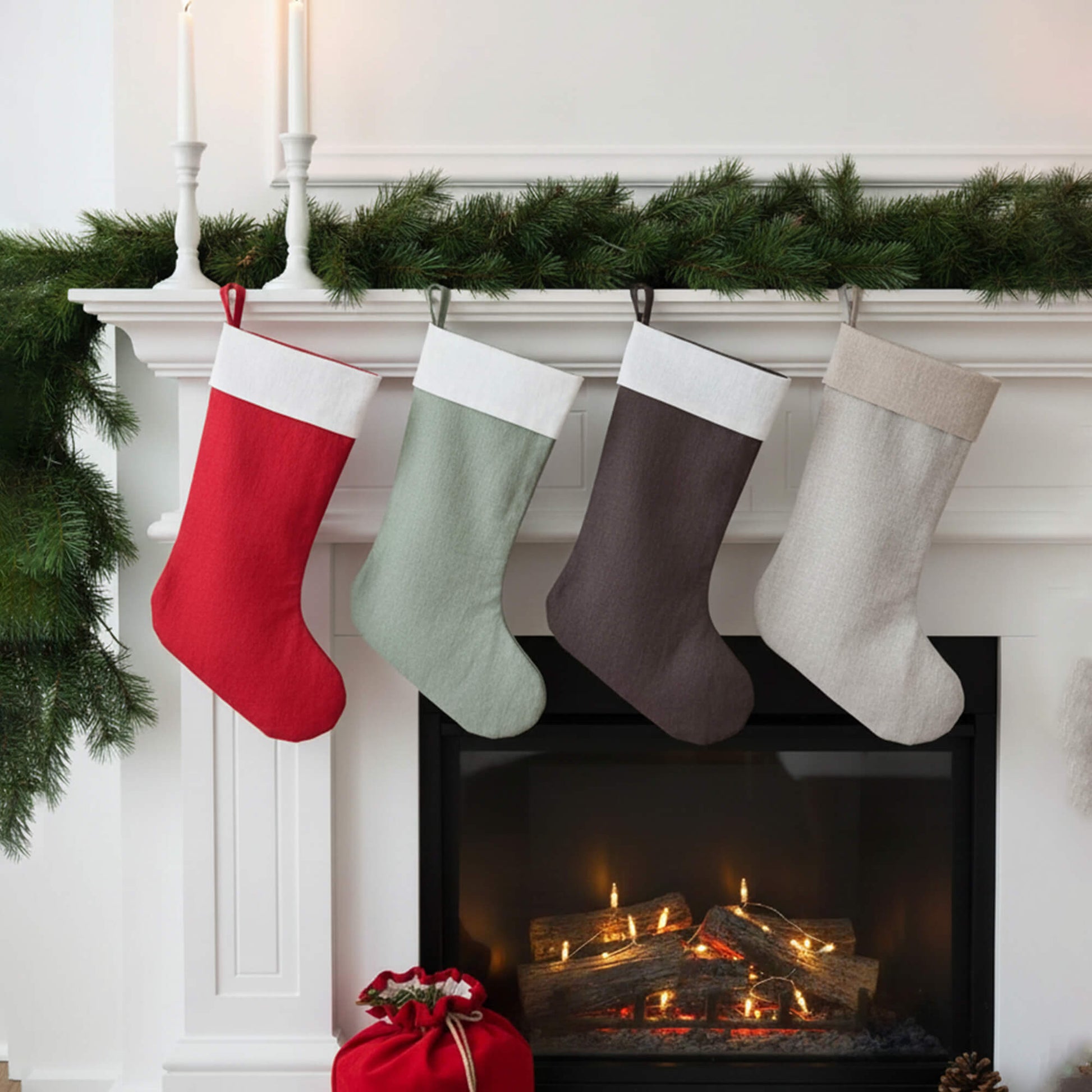 Linen Christmas Stocking, Linen Xmas Stocking