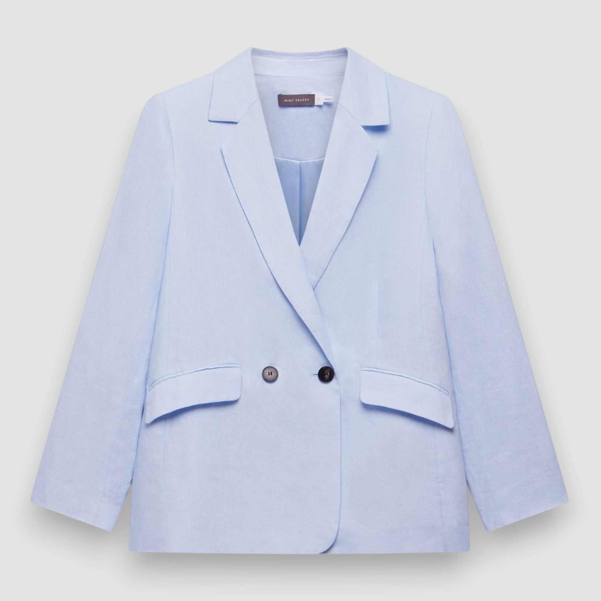 Linen Double-Breasted Blazer, Business Casual Long Sleeve Jacket