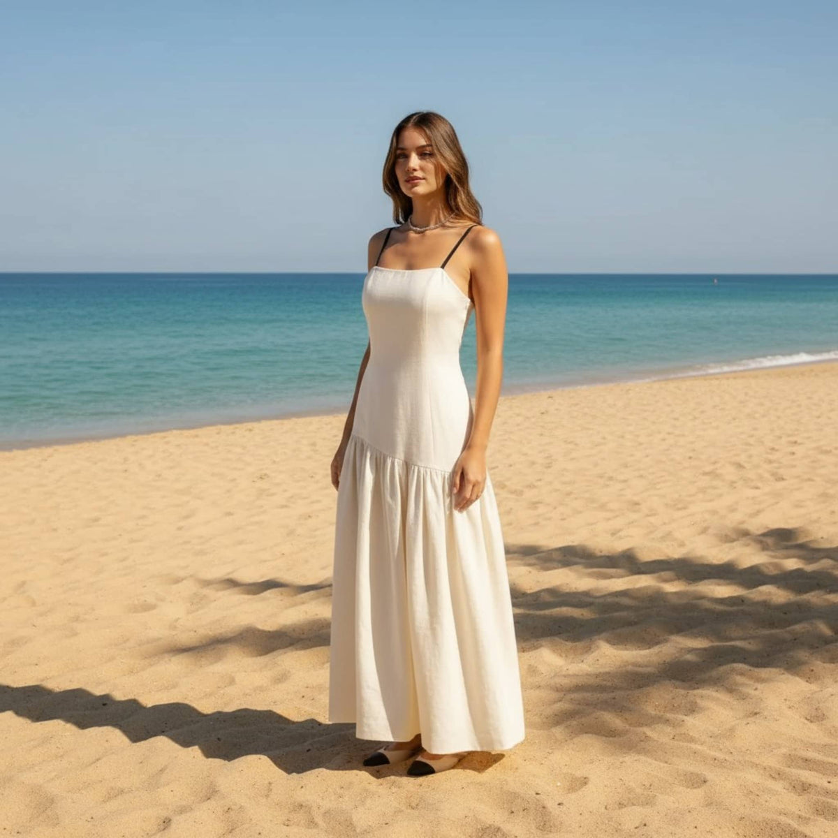 Linen Drop Waist Maxi Dress, Open Back Linen Maxi Dress