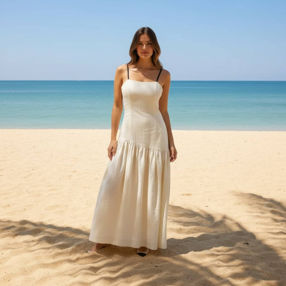 Linen Drop Waist Maxi Dress, Open Back Linen Maxi Dress