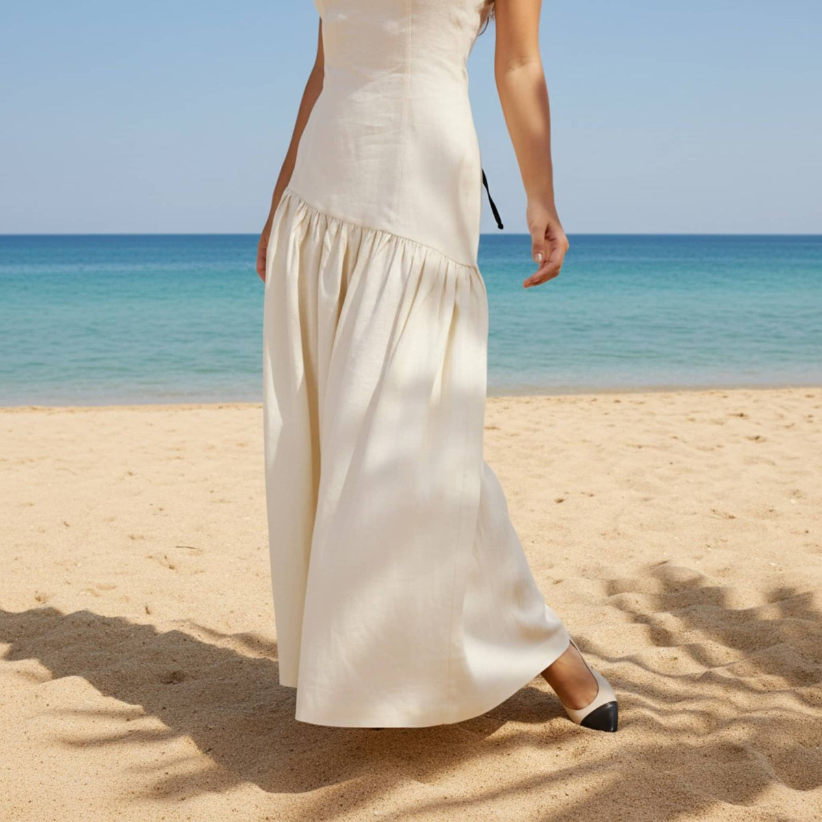 Linen Drop Waist Maxi Dress, Open Back Linen Maxi Dress